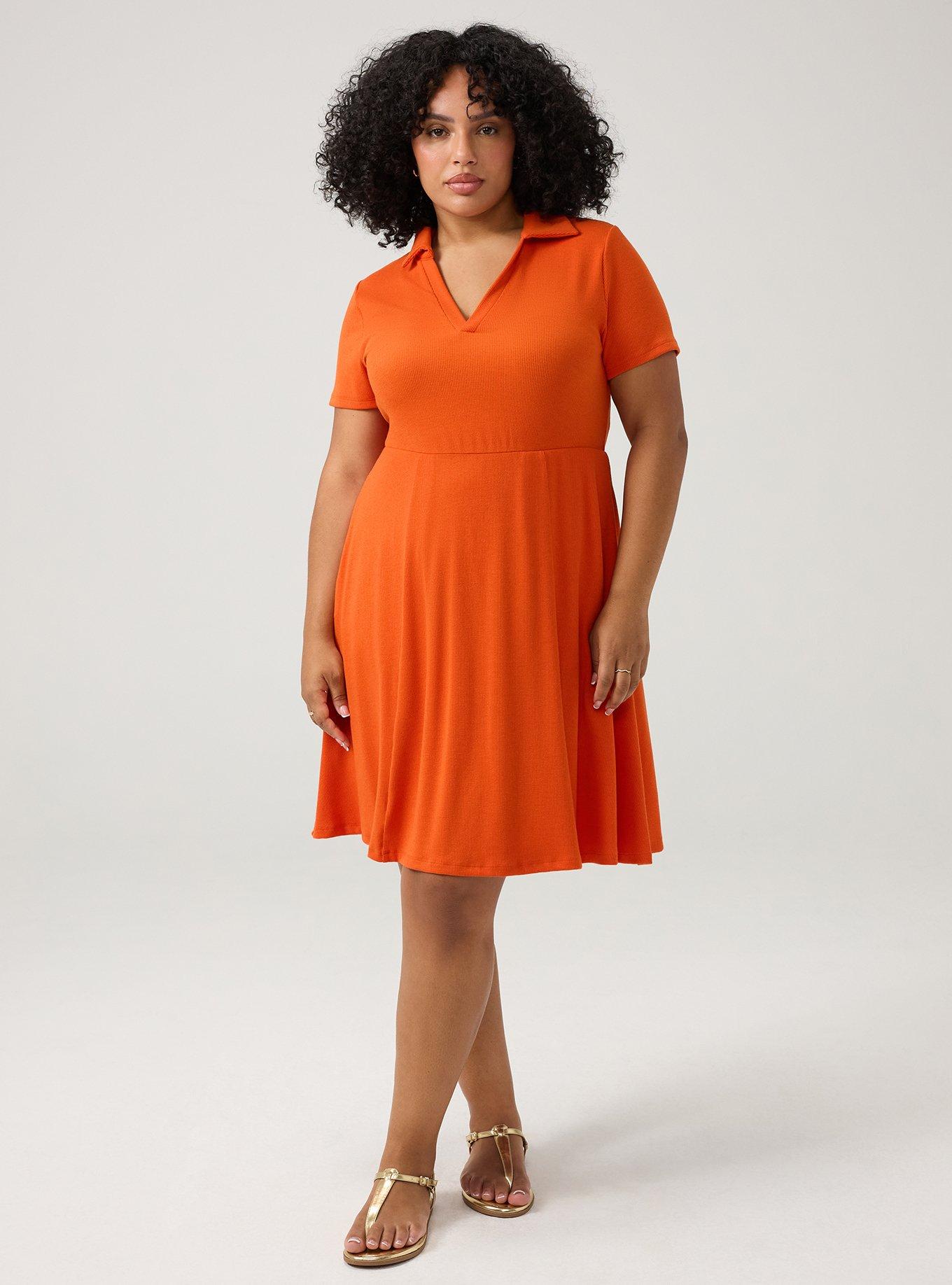 Collared Mini Skater Dress, PUREED PUMPKIN, hi-res