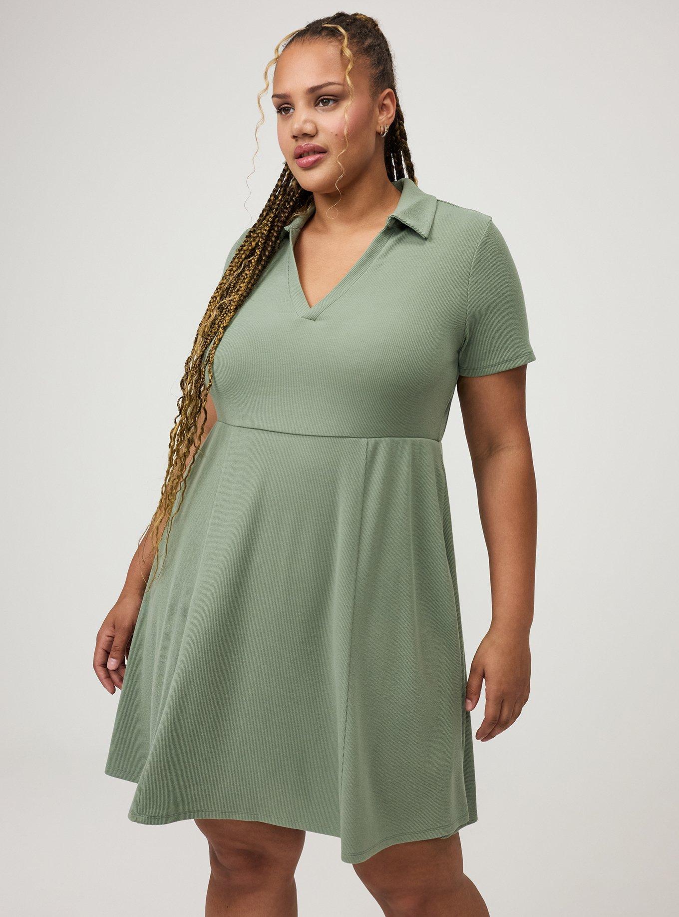 Collared Mini Skater Dress, HEDGE GREEN, alternate