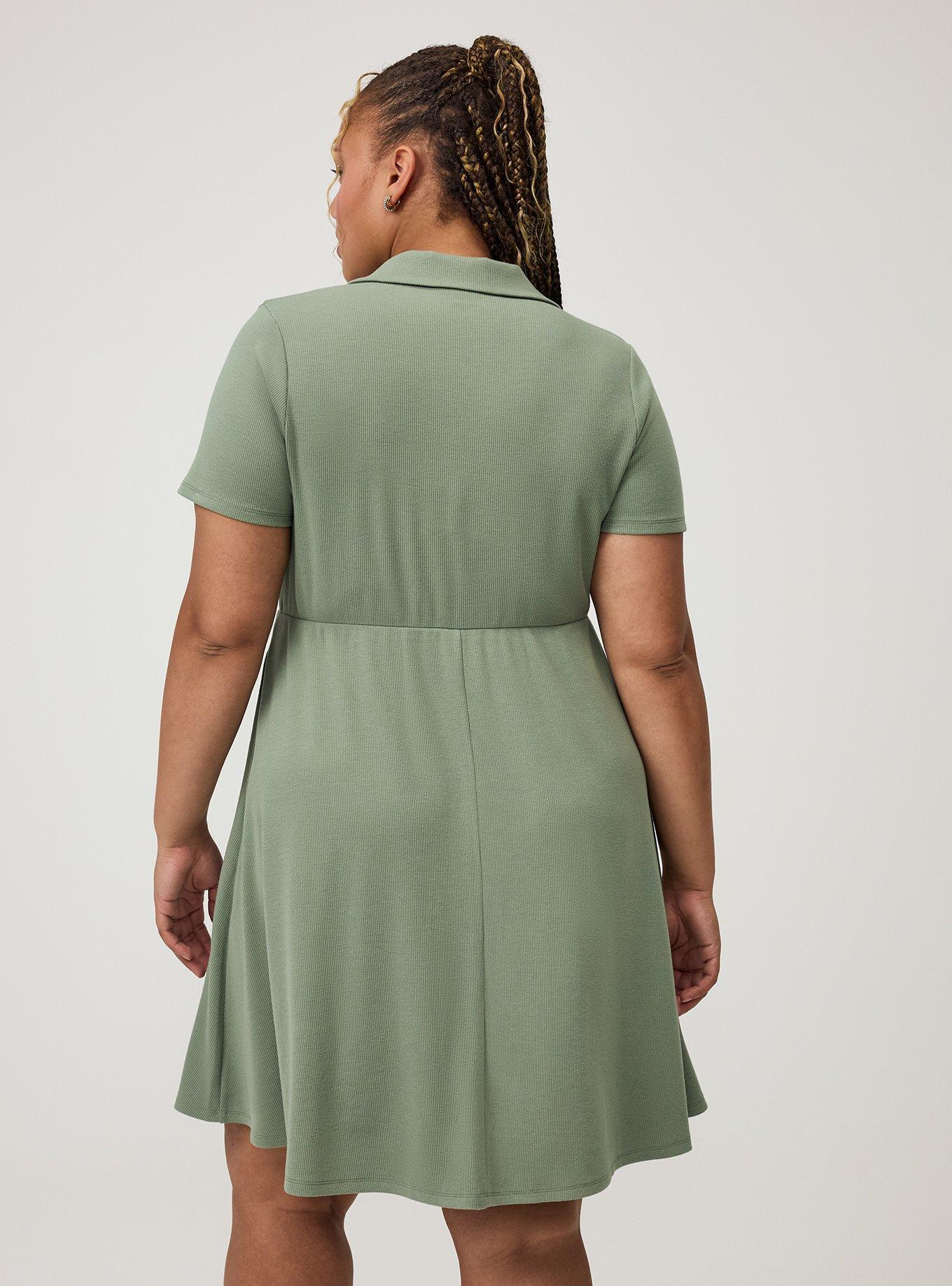 Collared Mini Skater Dress, HEDGE GREEN, alternate