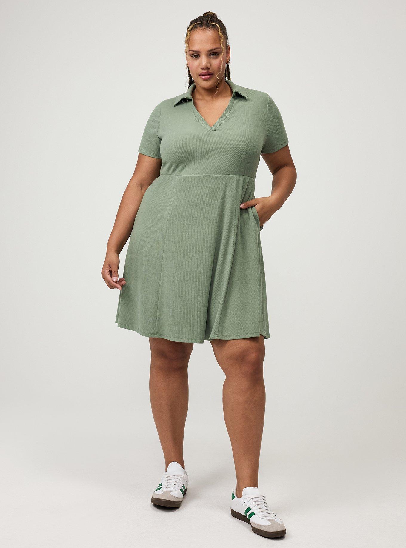 Collared Mini Skater Dress, HEDGE GREEN, alternate