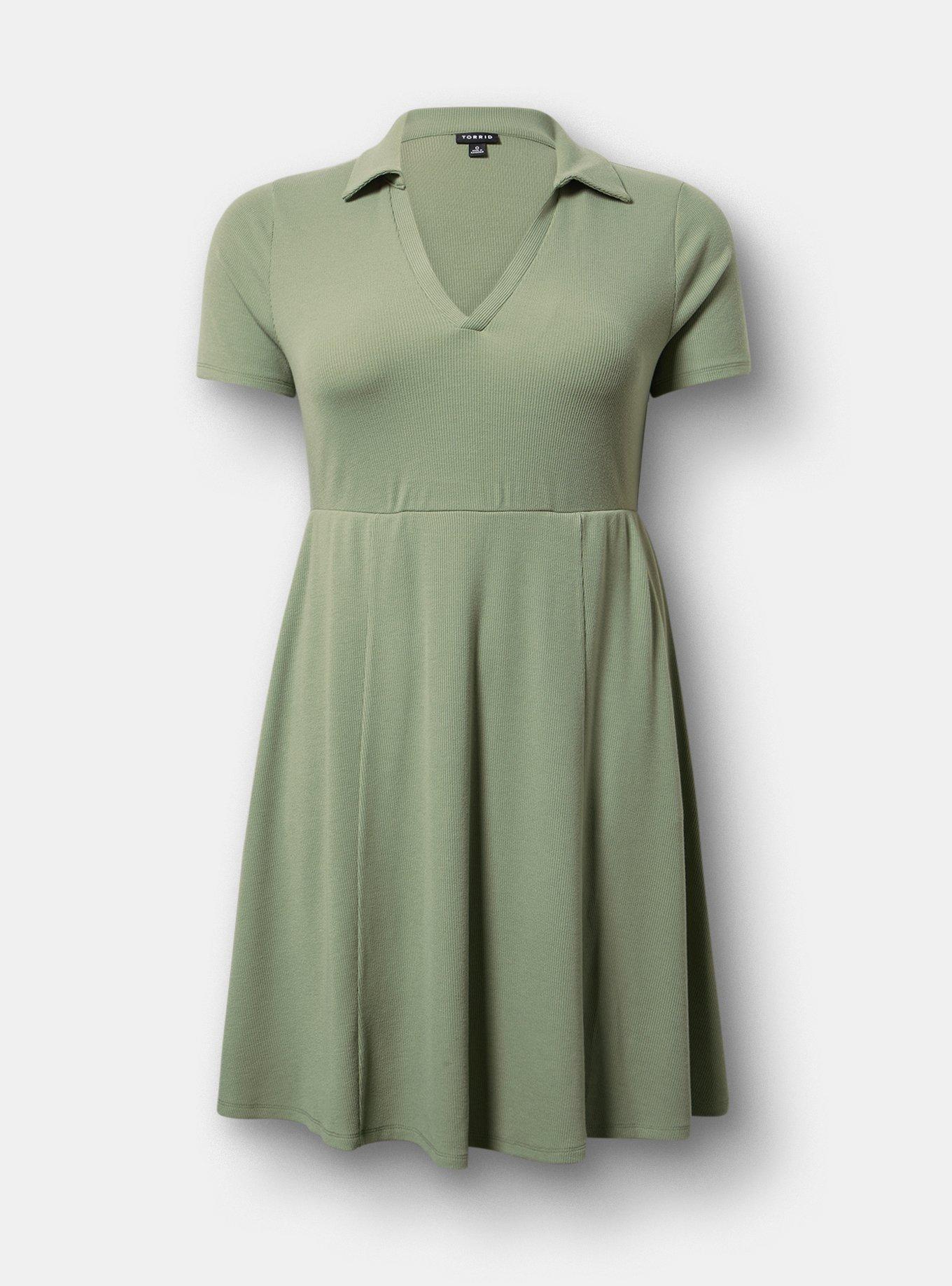 Collared Mini Skater Dress, HEDGE GREEN, flat