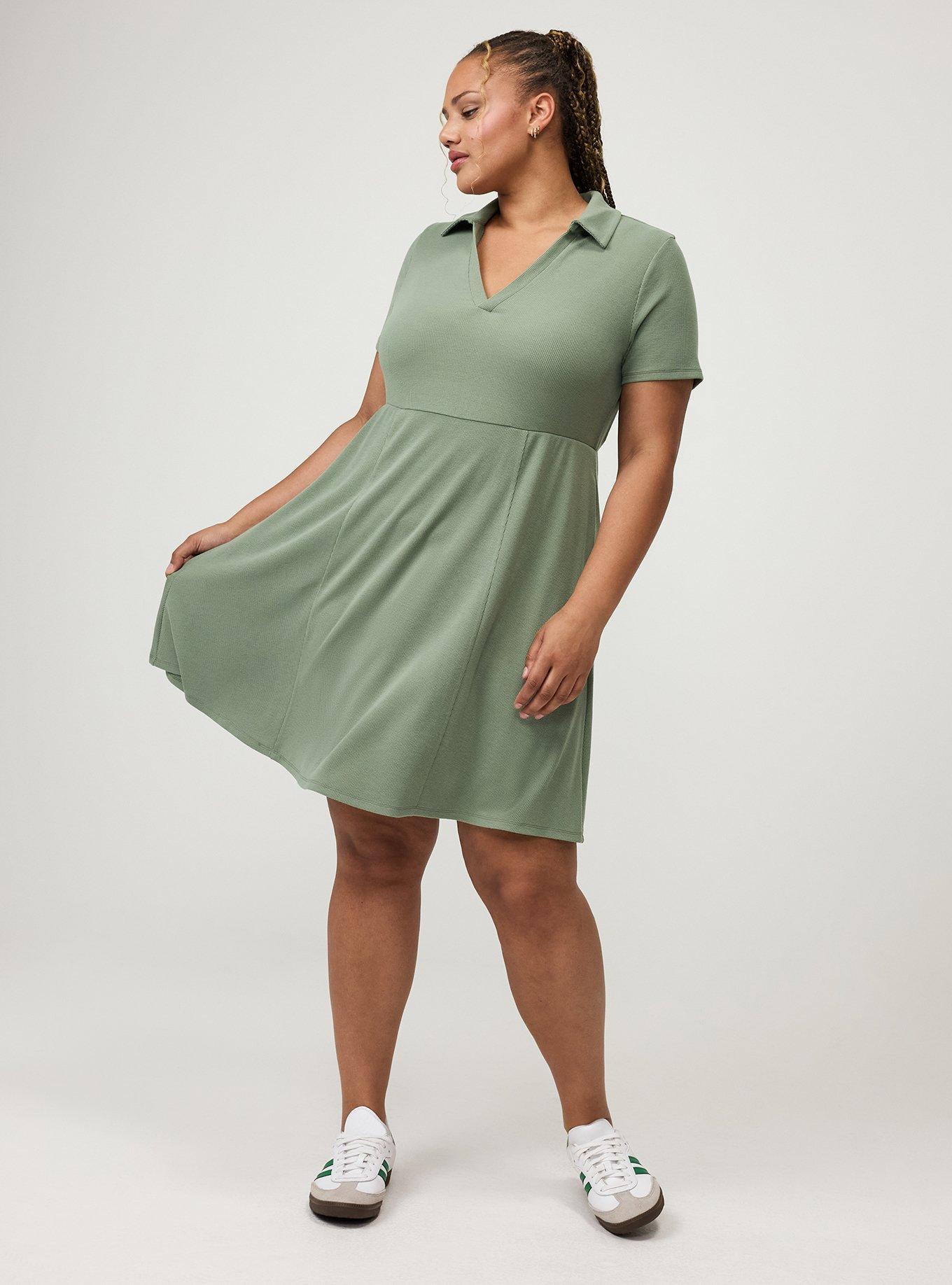 Collared Mini Skater Dress, HEDGE GREEN, hi-res