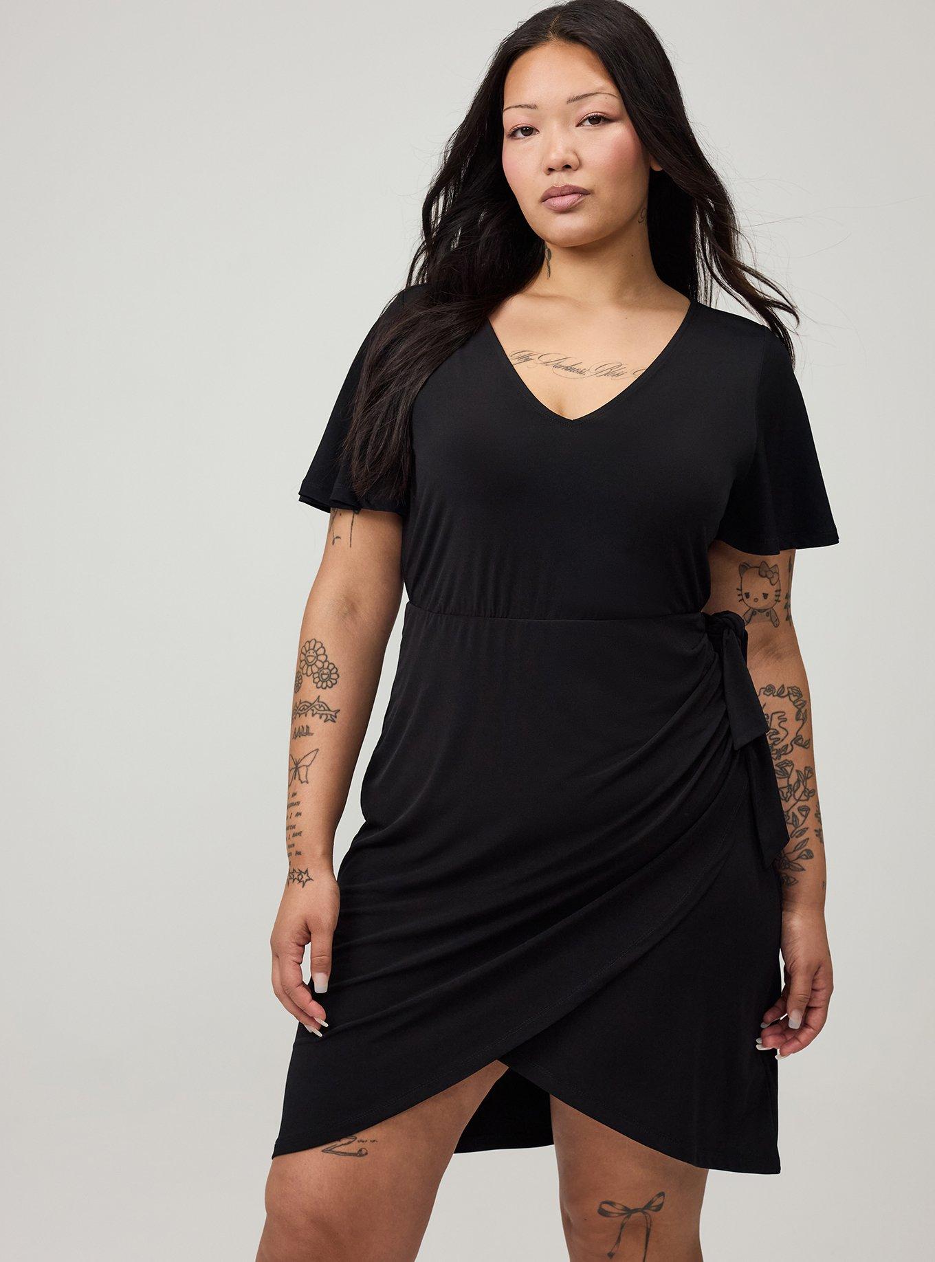 Flutter Sleeve Tie Front Mini Dress, DEEP BLACK, alternate