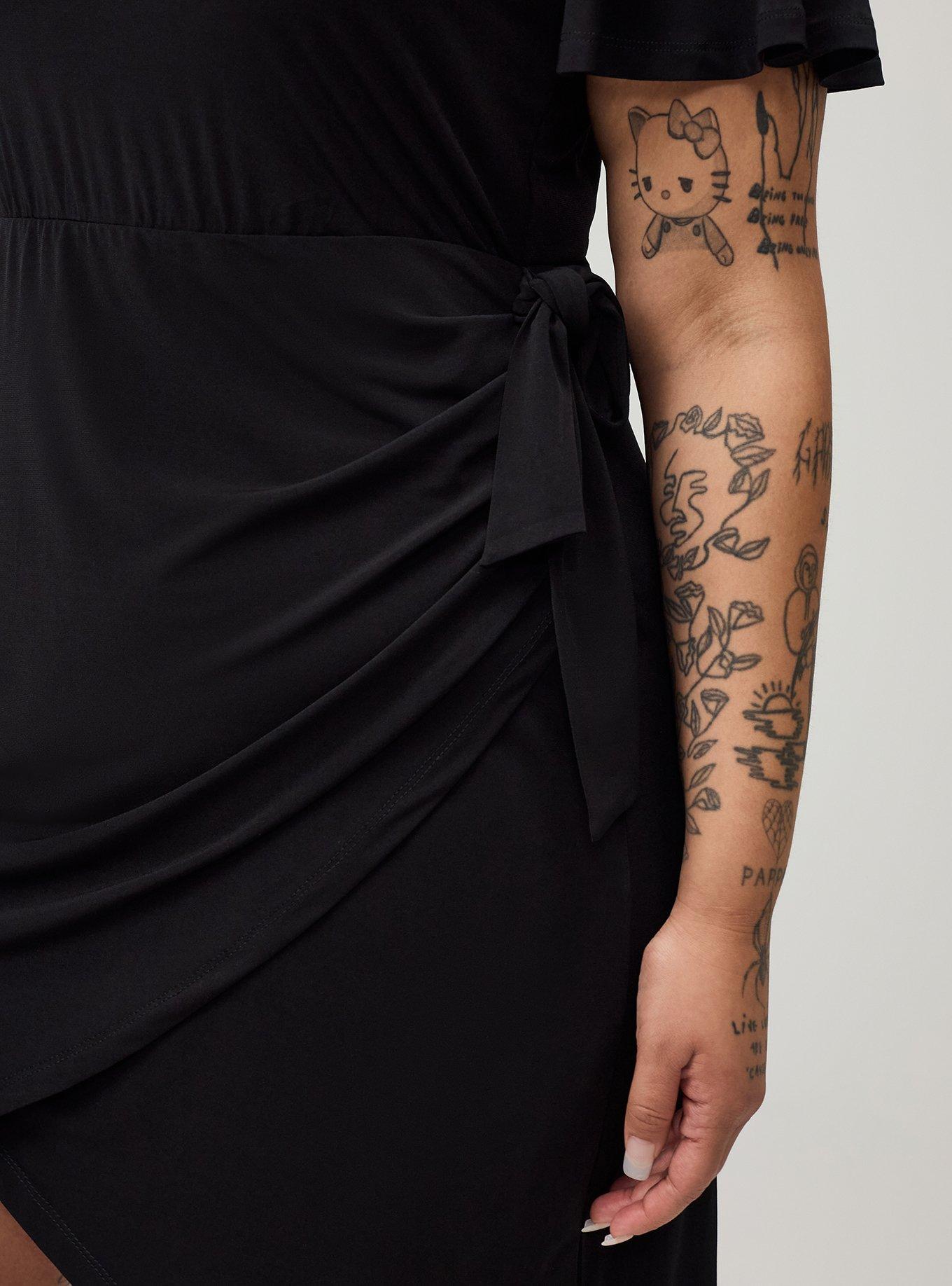 Flutter Sleeve Tie Front Mini Dress, DEEP BLACK, alternate