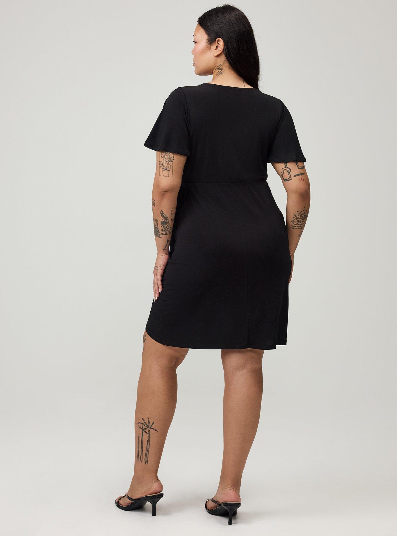 Flutter Sleeve Tie Front Mini Dress, DEEP BLACK, alternate