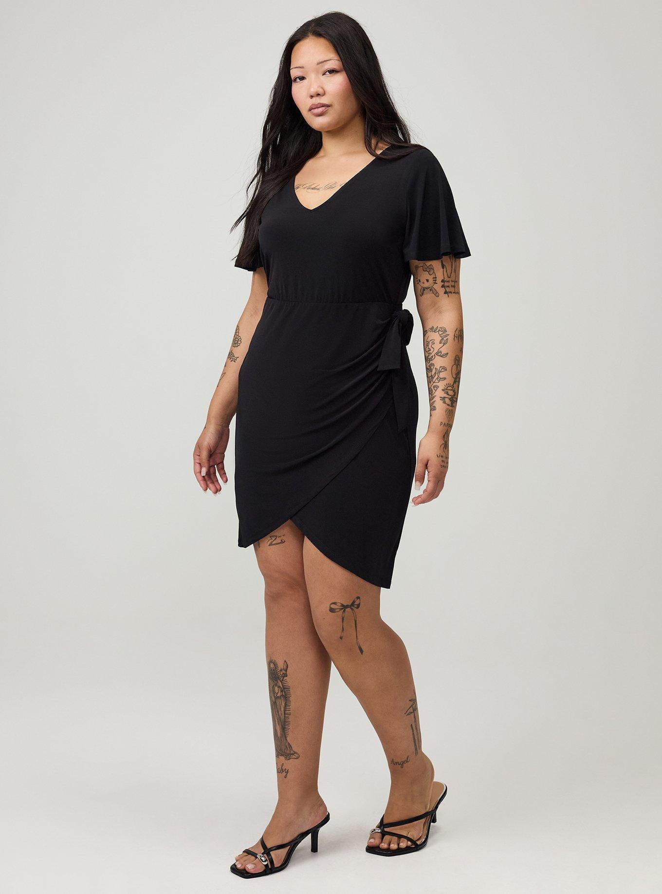 Flutter Sleeve Tie Front Mini Dress, DEEP BLACK, alternate