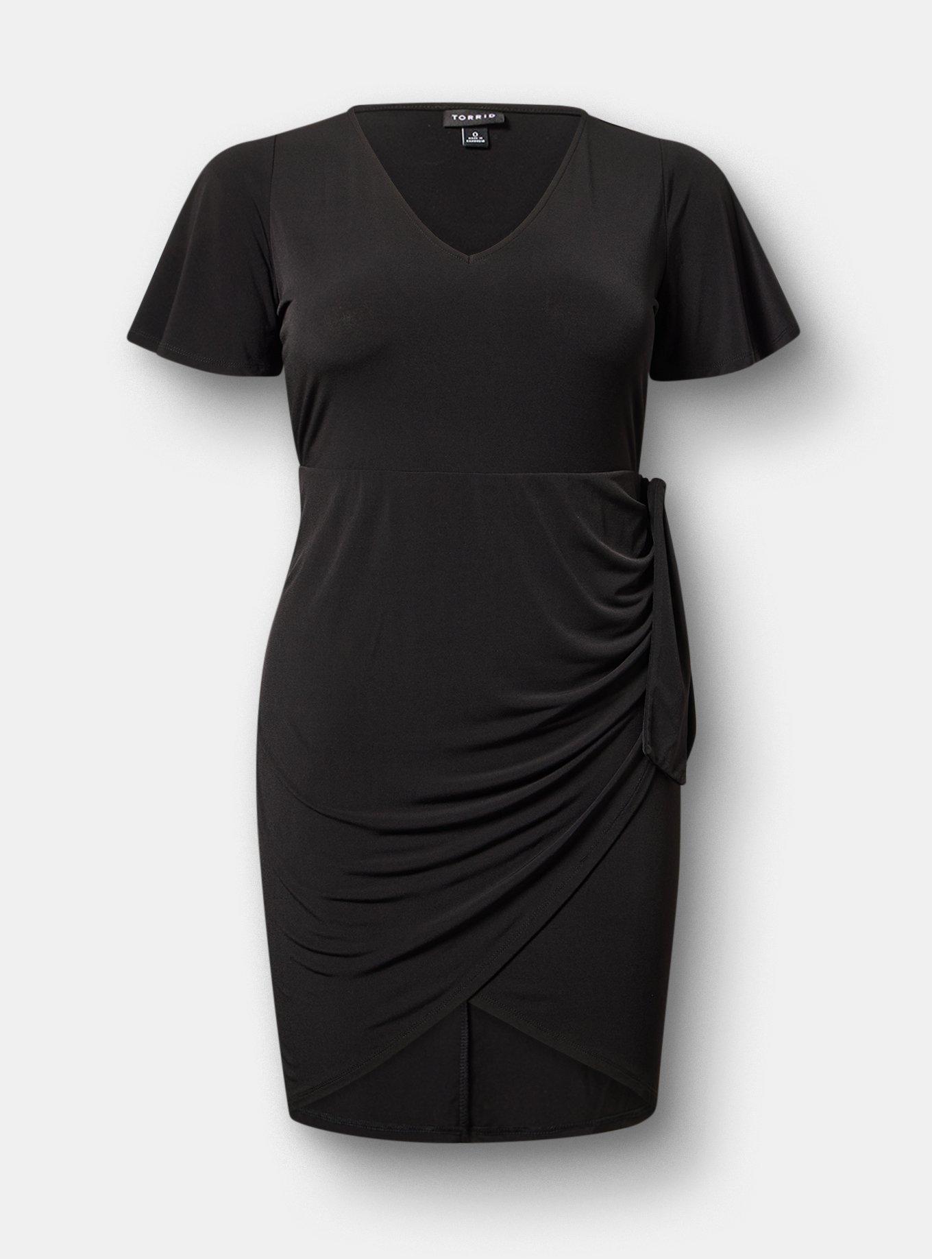 Flutter Sleeve Tie Front Mini Dress, DEEP BLACK, flat