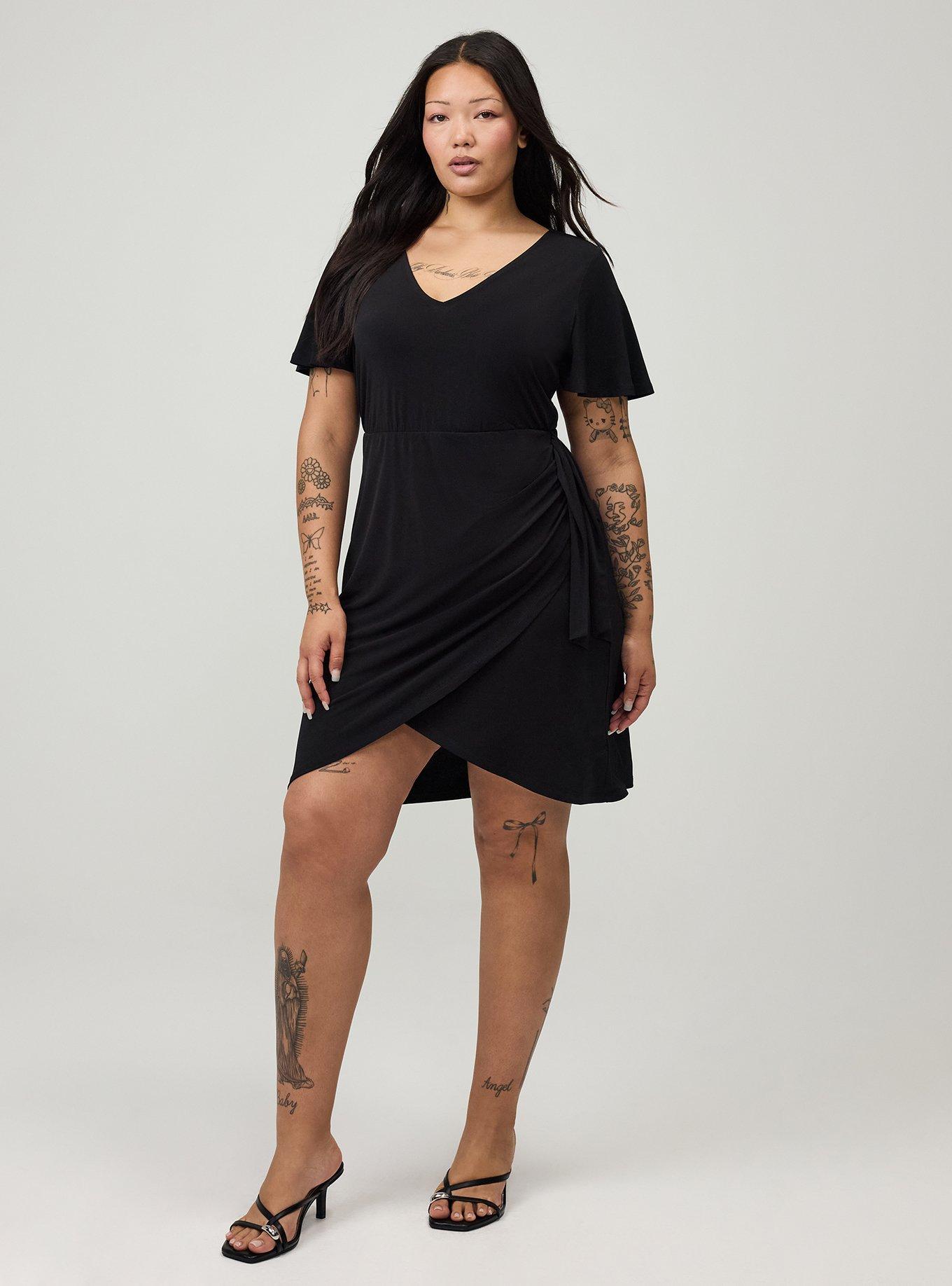 Flutter Sleeve Tie Front Mini Dress, DEEP BLACK, hi-res