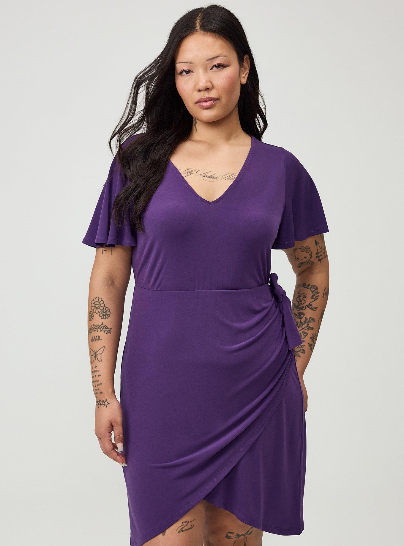 Flutter Sleeve Tie Front Mini Dress, CROWN JEWEL, hi-res