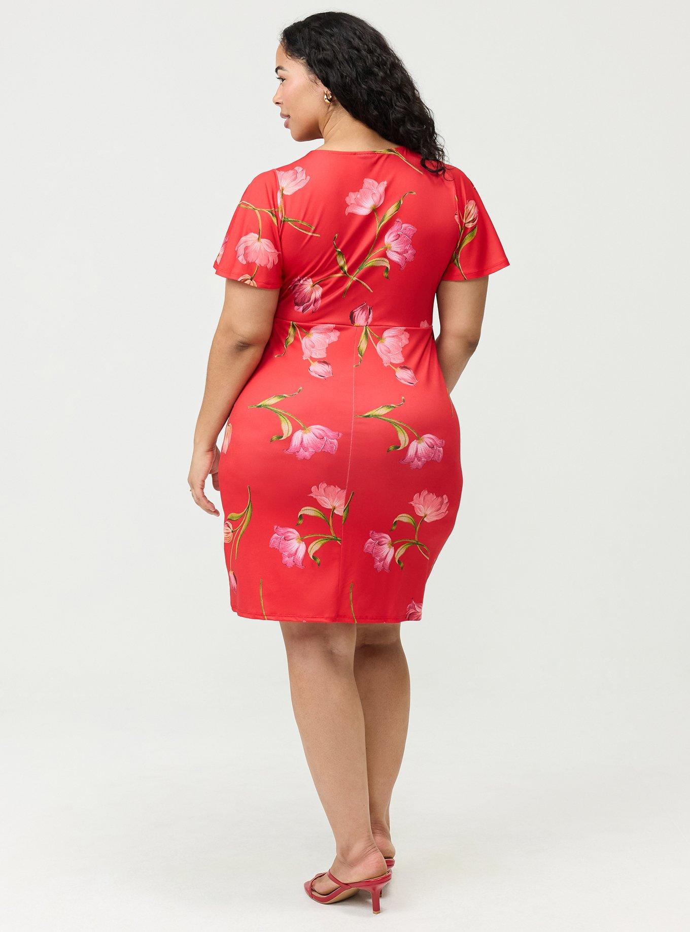 Flutter Sleeve Tie Front Mini Dress, SALMA FLORAL RED, alternate