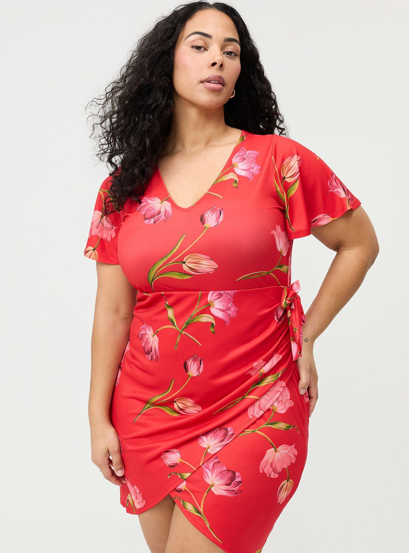 Flutter Sleeve Tie Front Mini Dress, SALMA FLORAL RED, alternate