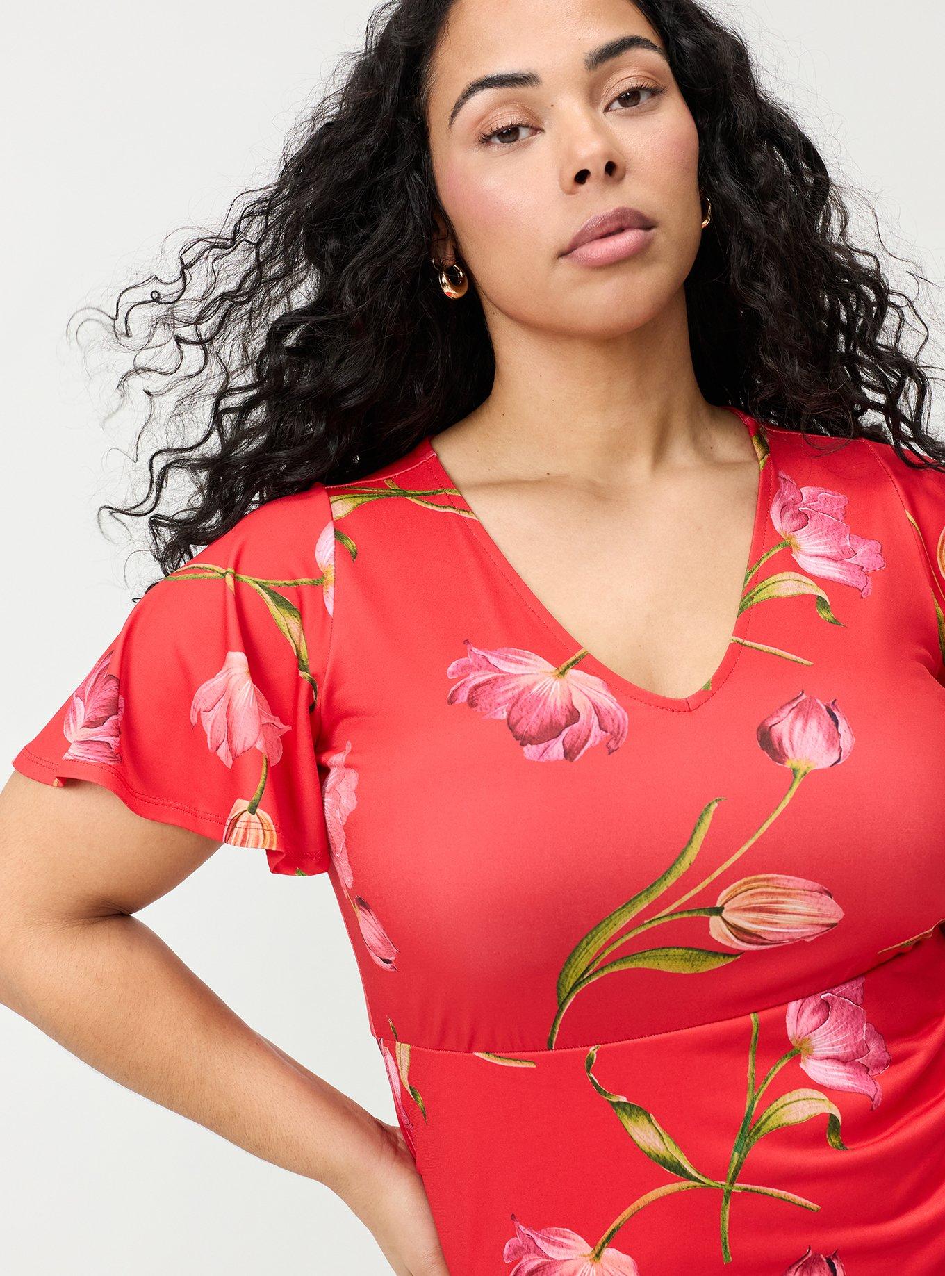 Flutter Sleeve Tie Front Mini Dress, SALMA FLORAL RED, alternate