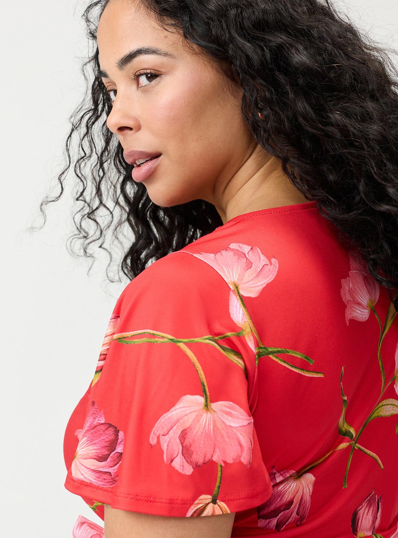 Flutter Sleeve Tie Front Mini Dress, SALMA FLORAL RED, alternate