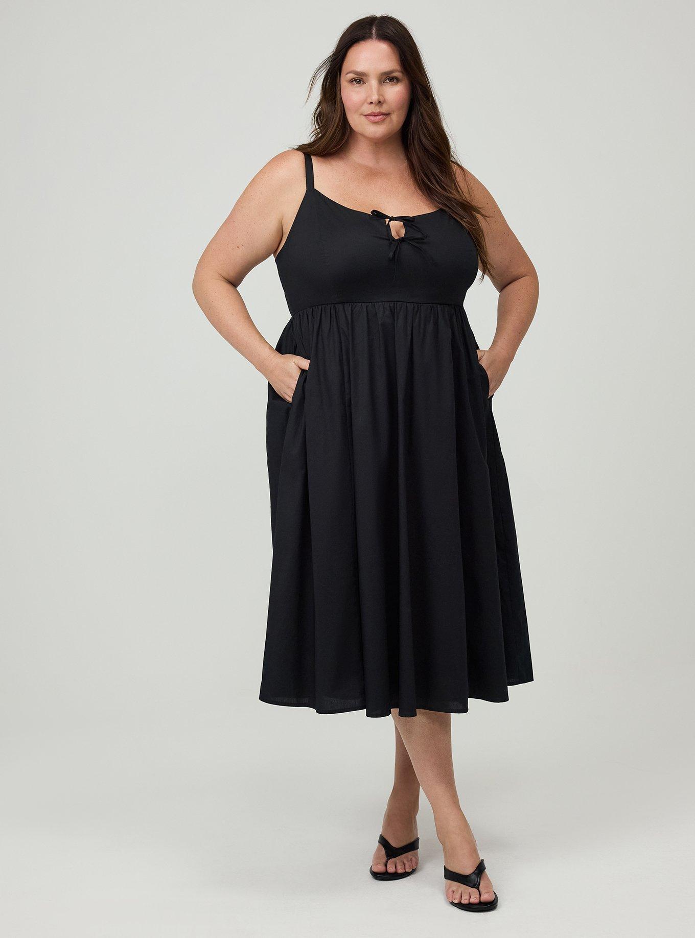 Double Tie Front Midi Dress, DEEP BLACK, hi-res