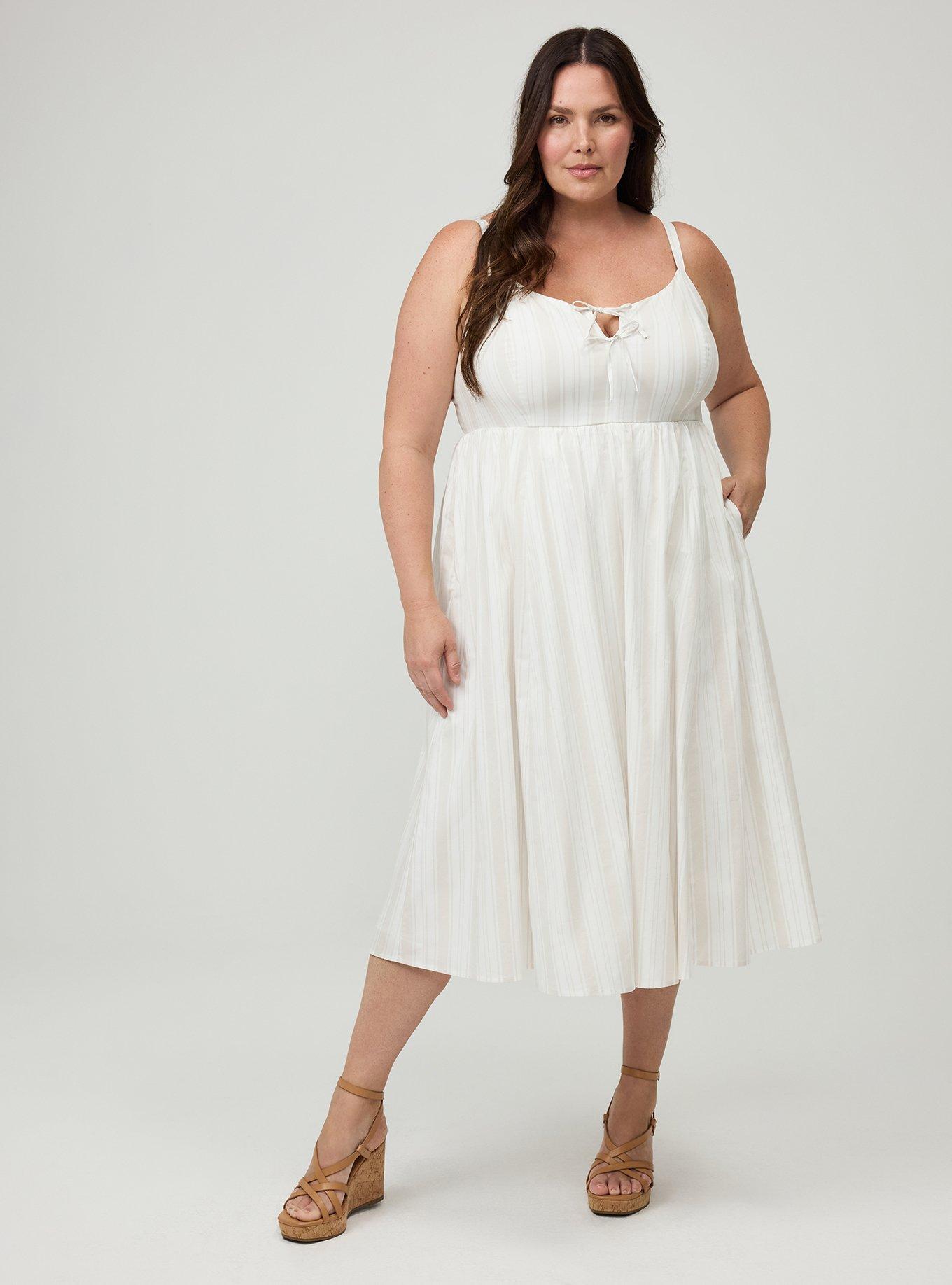 Double Tie Front Midi Dress, IZZY STRIPE WHITE, hi-res