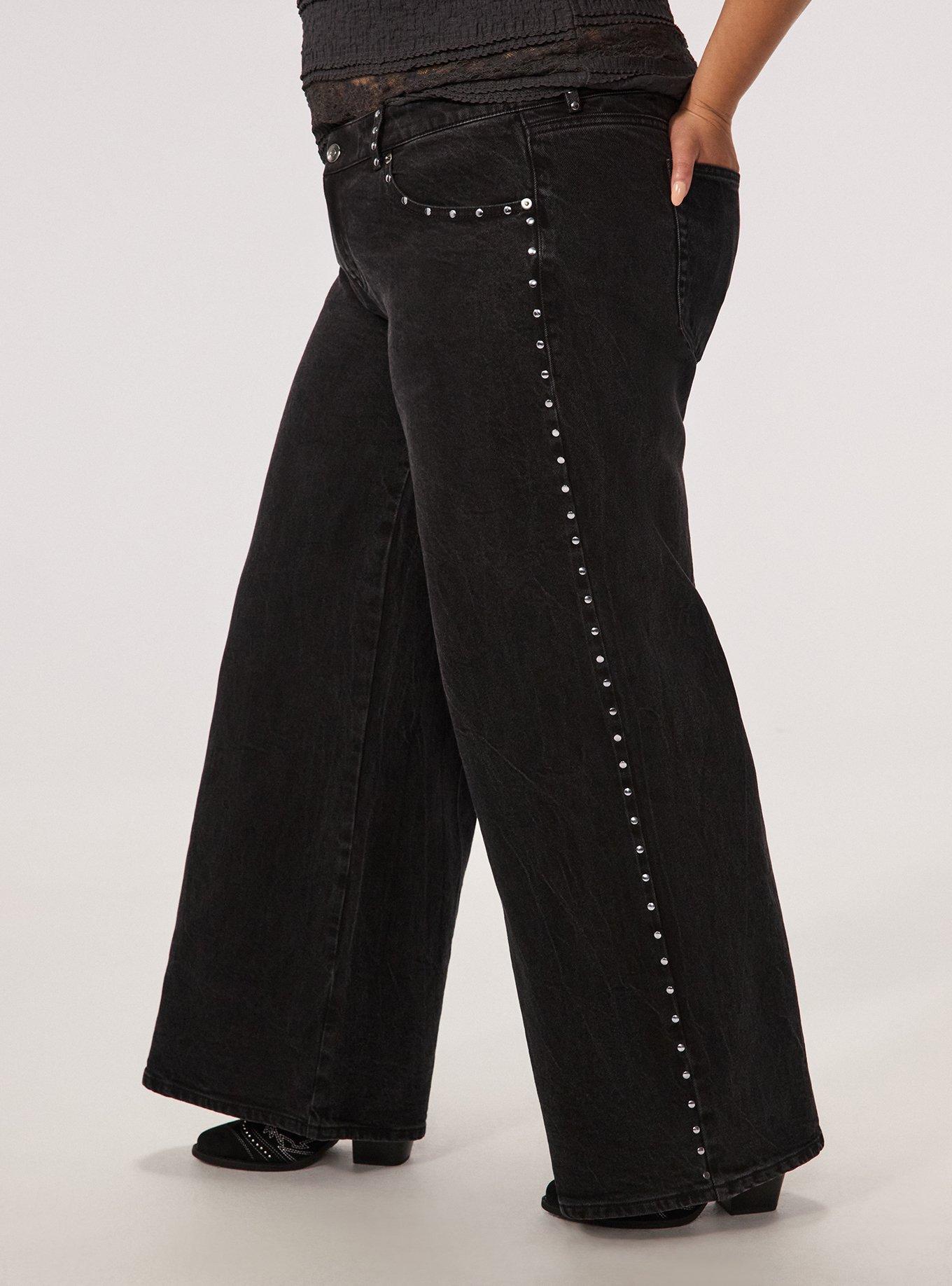 Festi Low-Rise Wide Leg Studded Jeans, COAL MINE, alternate