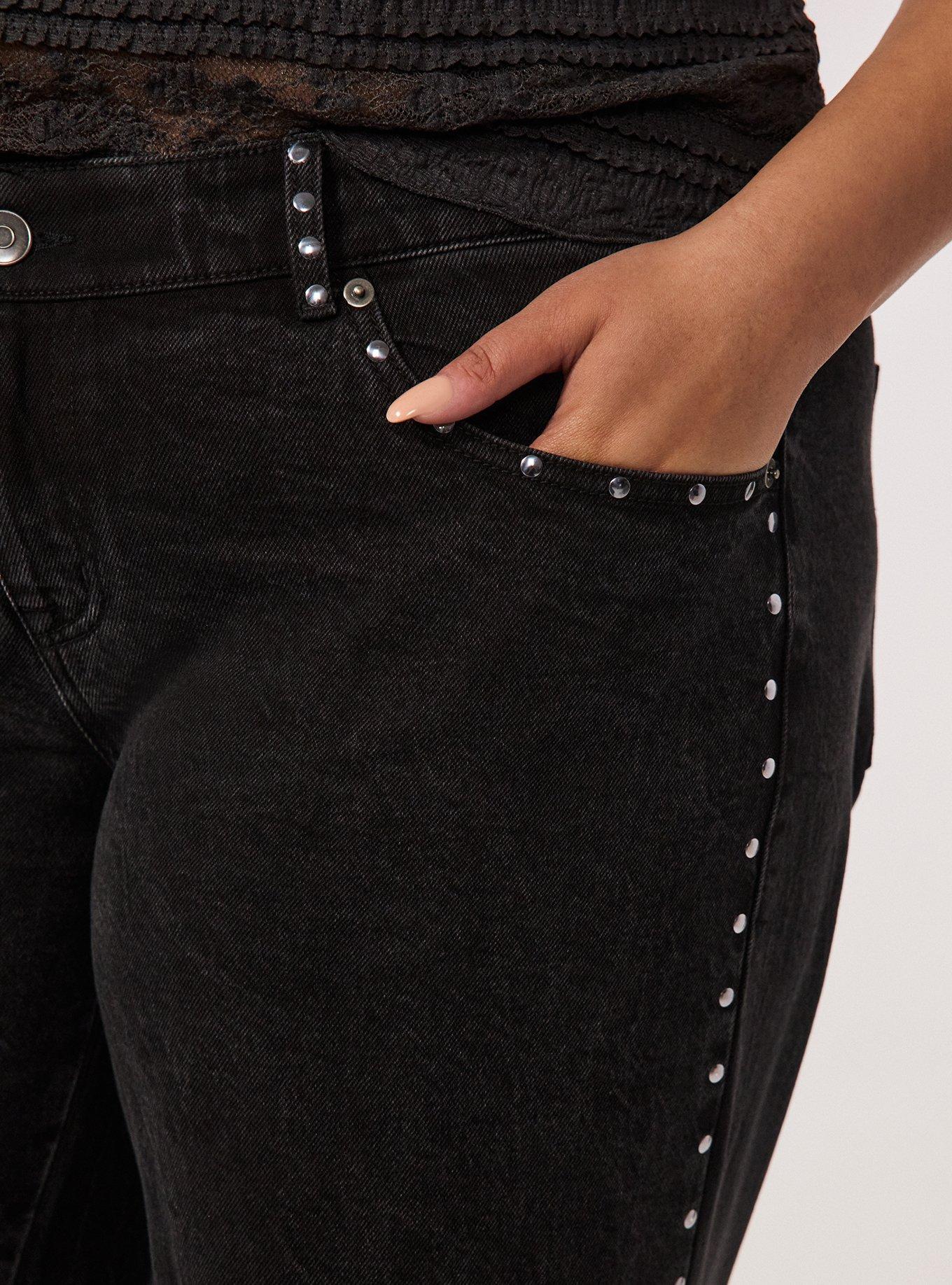Festi Low-Rise Wide Leg Studded Jeans, COAL MINE, alternate