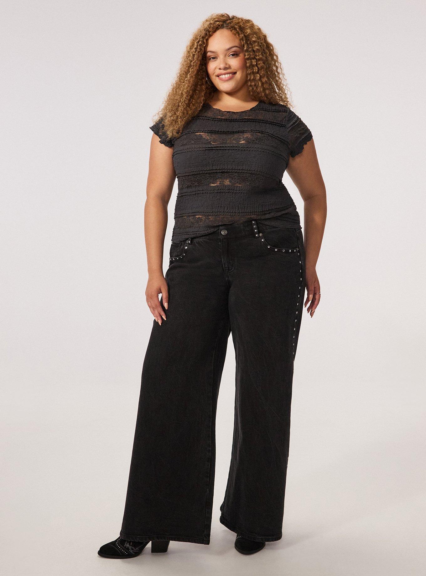 Festi Low-Rise Wide Leg Studded Jeans, COAL MINE, hi-res