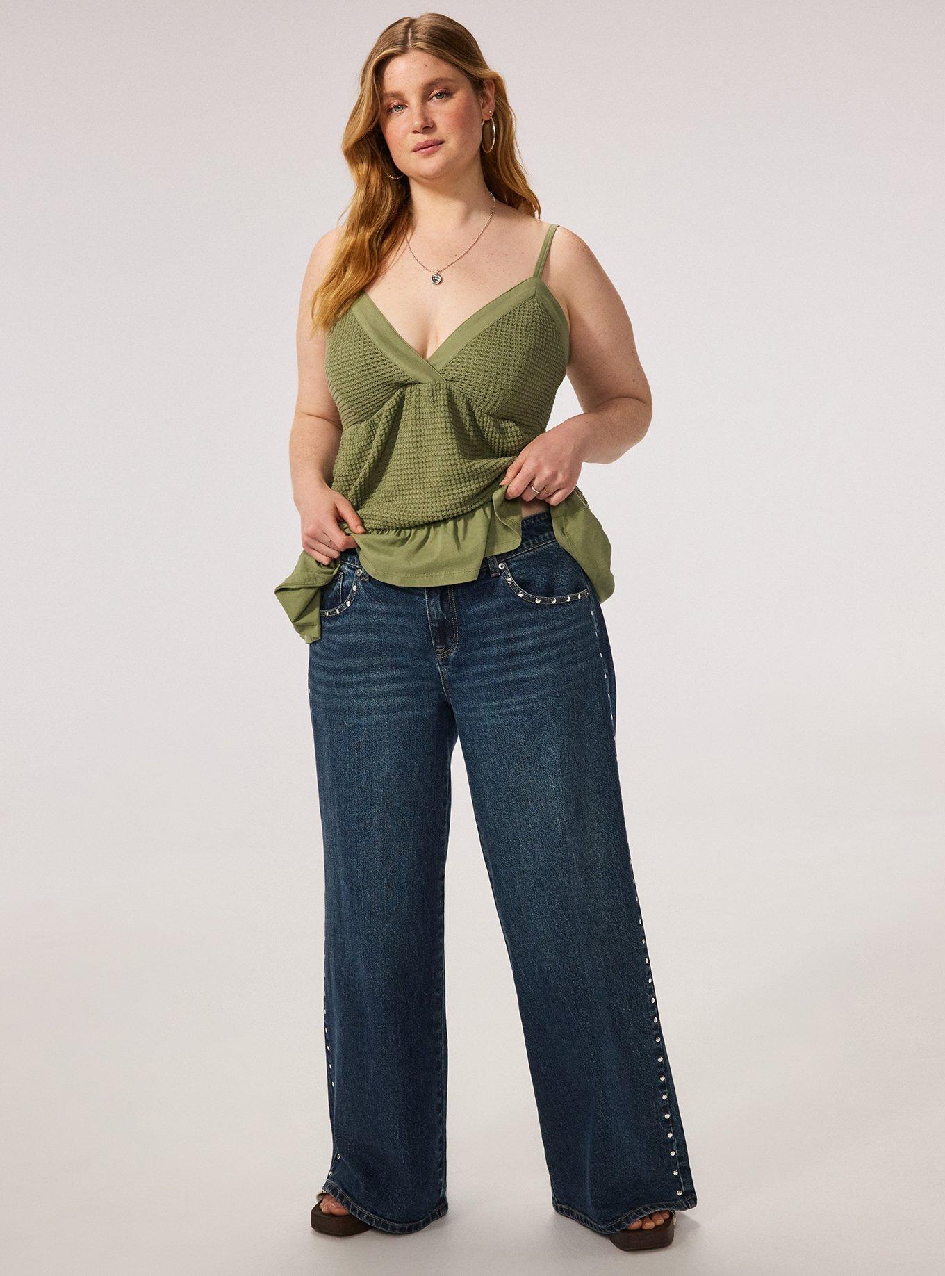 Festi Low-Rise Wide Leg Studded Jeans, DESERT BLUEBELL, hi-res