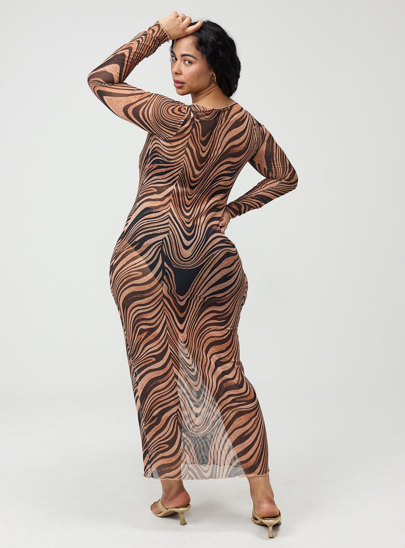 Studio Mesh Maxi Dress, TIGER WAVES BROWN, alternate