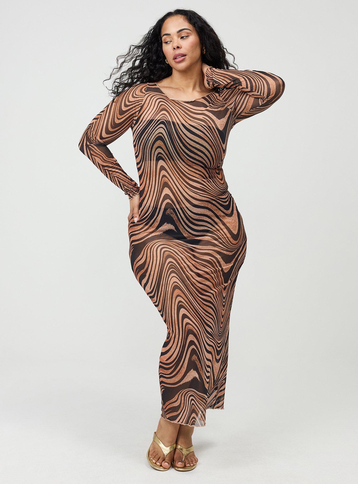 Studio Mesh Maxi Dress, TIGER WAVES BROWN, alternate