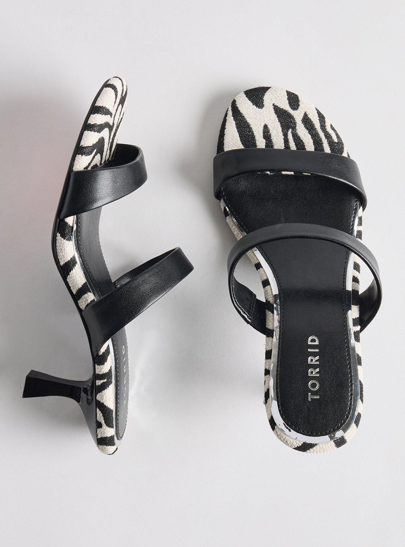 Double Strap Heeled Sandal (WW), ZEBRA BLACK, hi-res