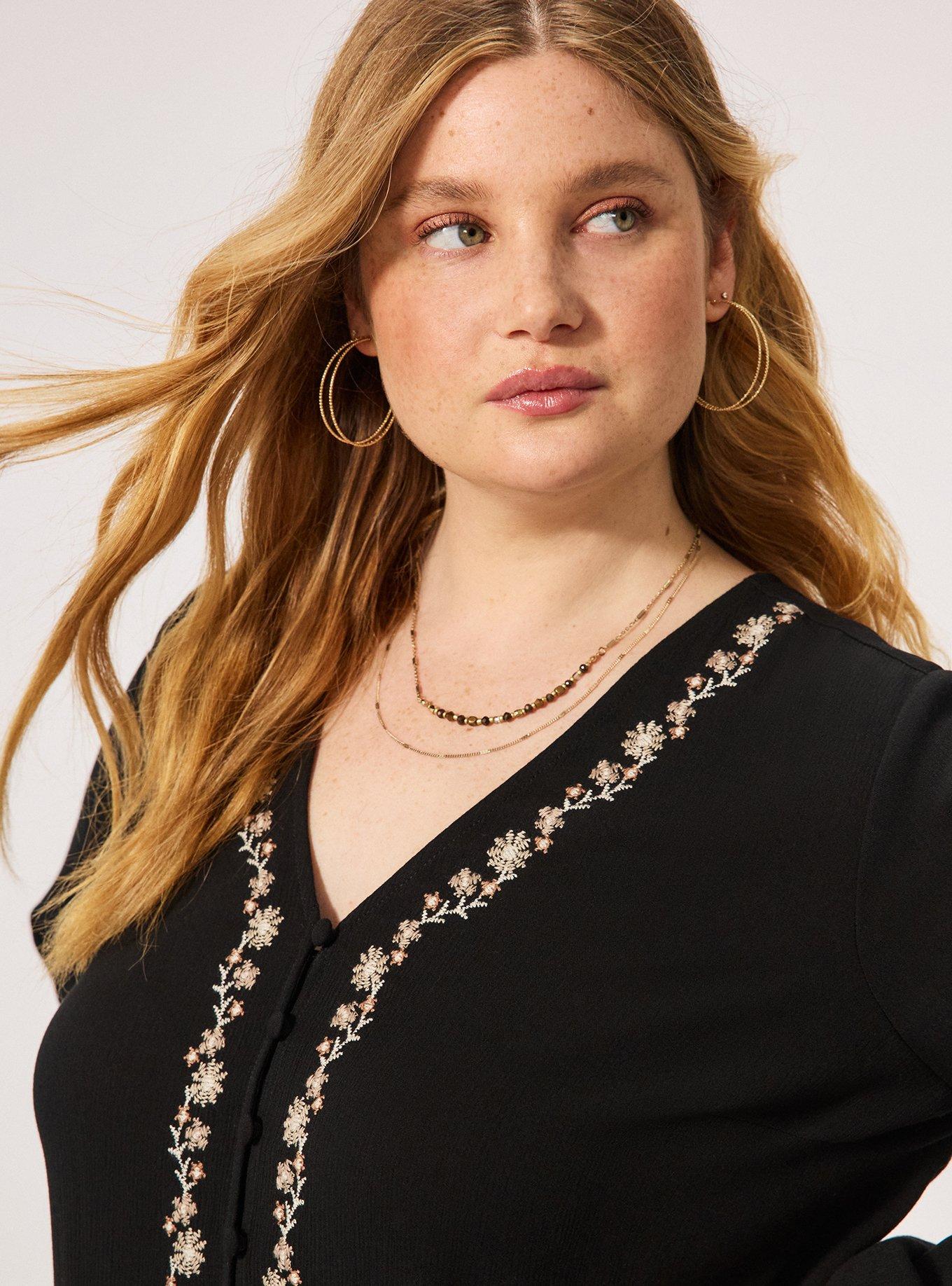 Fest Embroidered Button Front Blouse, DEEP BLACK, alternate