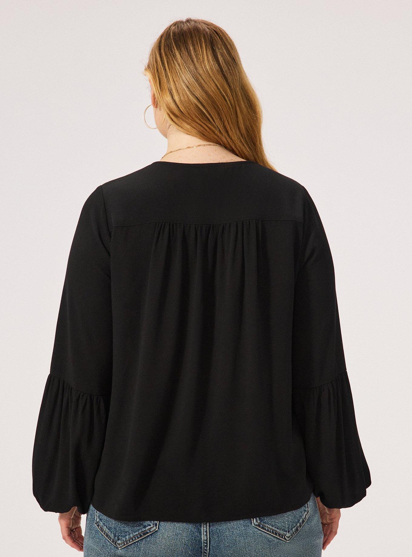 Fest Embroidered Button Front Blouse, DEEP BLACK, alternate