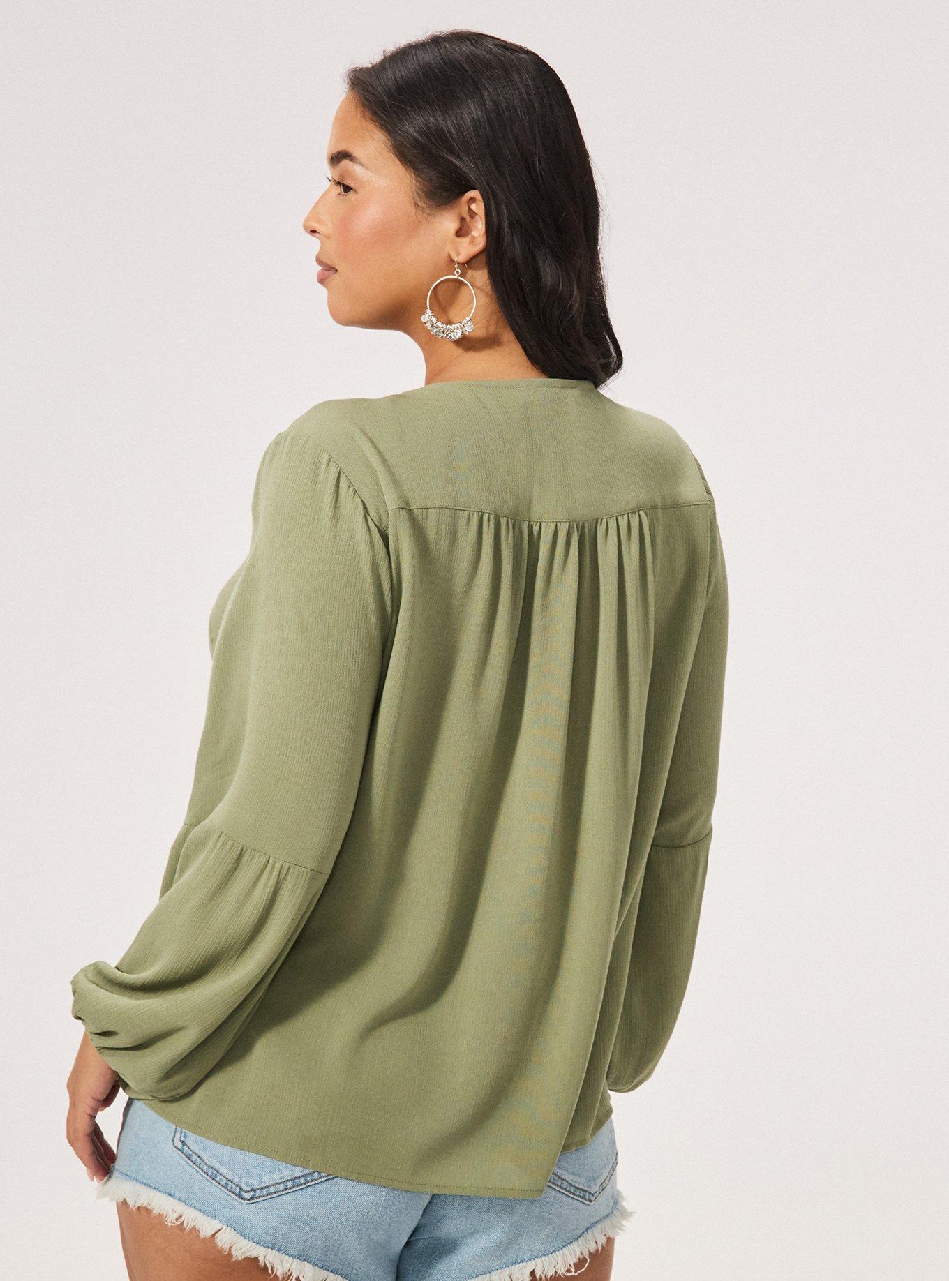 Fest Embroidered Button Front Blouse, OIL GREEN, alternate