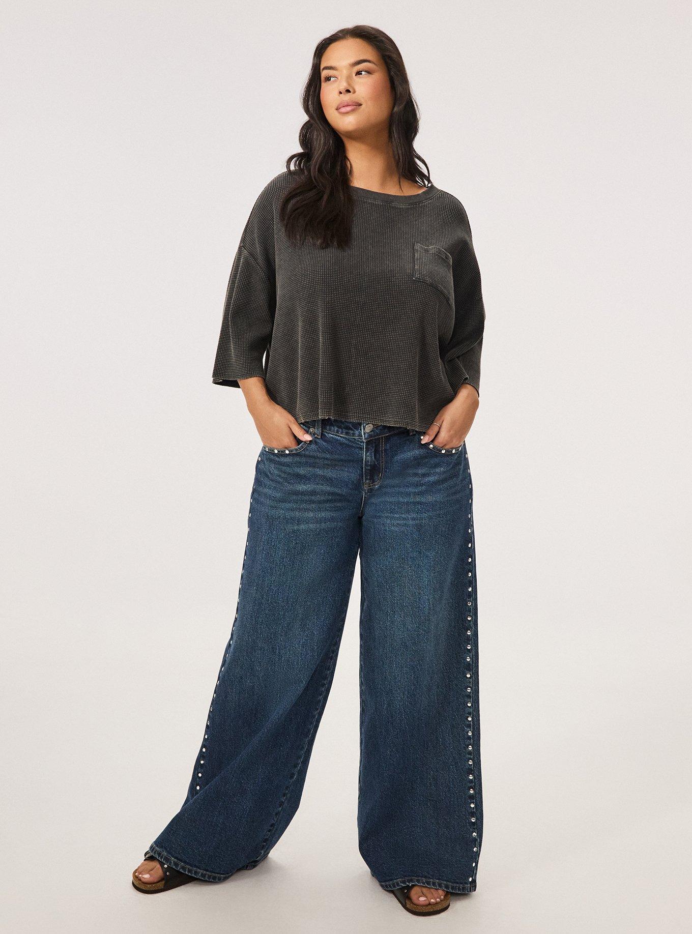Plus Size Festi Boxy Cropped Lightweight Waffle Tee, PHANTOM, alternate