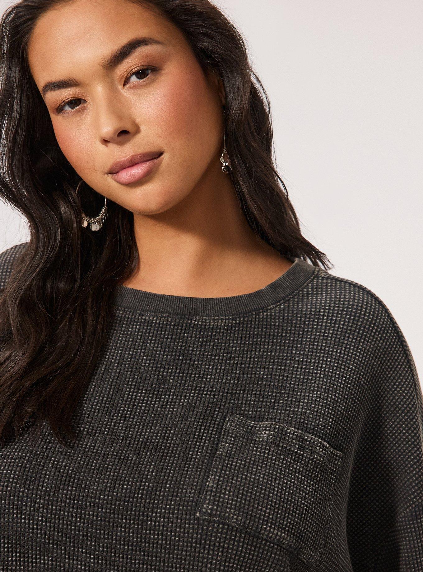 Plus Size Festi Boxy Cropped Lightweight Waffle Tee, PHANTOM, alternate
