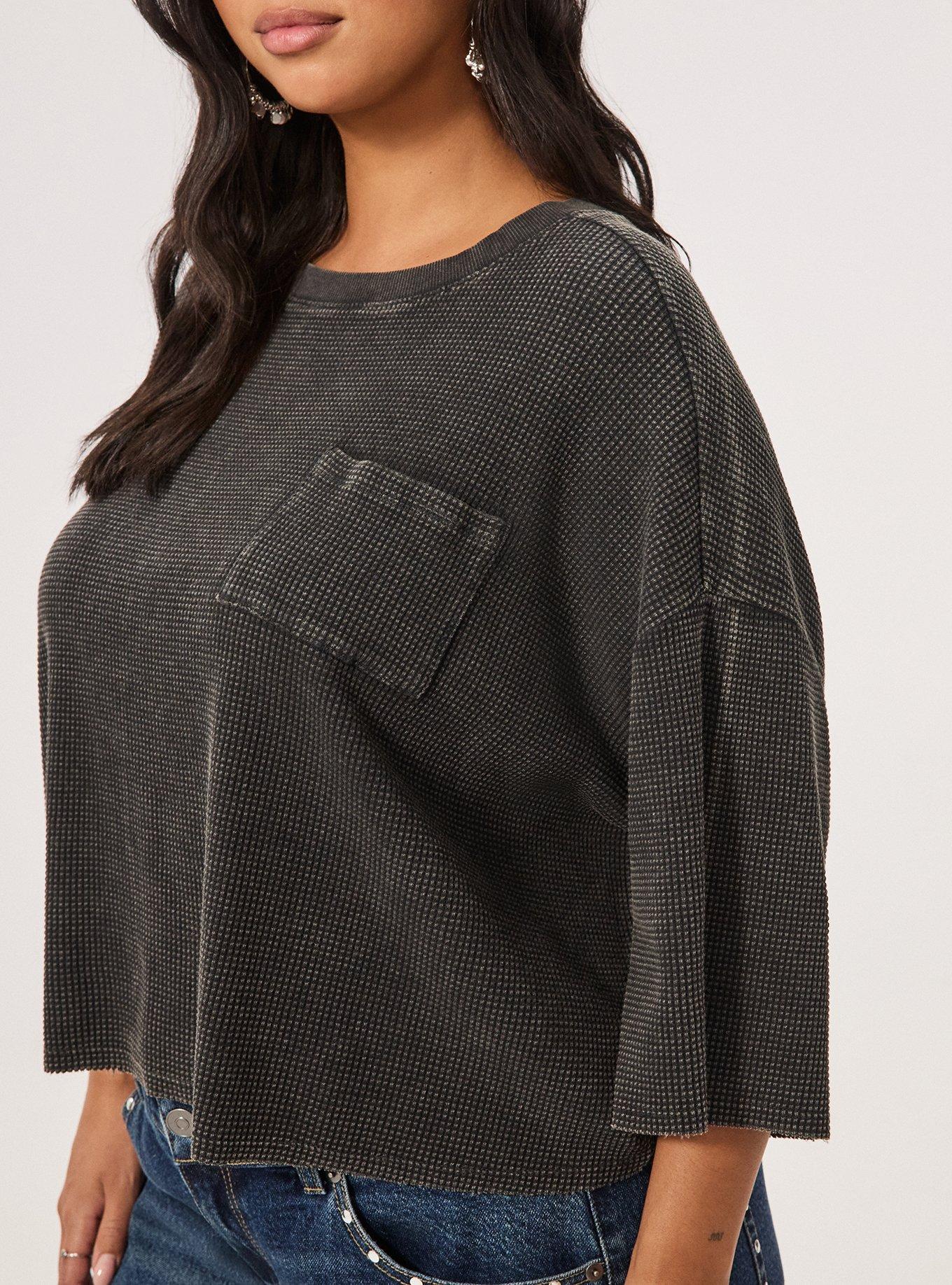 Plus Size Festi Boxy Cropped Lightweight Waffle Tee, PHANTOM, alternate