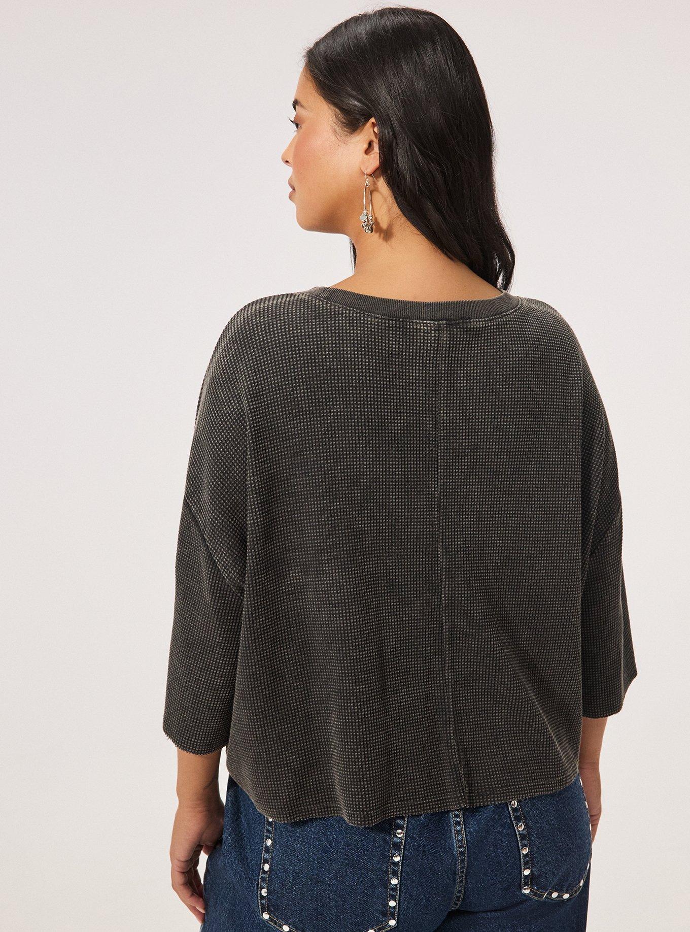 Plus Size Festi Boxy Cropped Lightweight Waffle Tee, PHANTOM, alternate