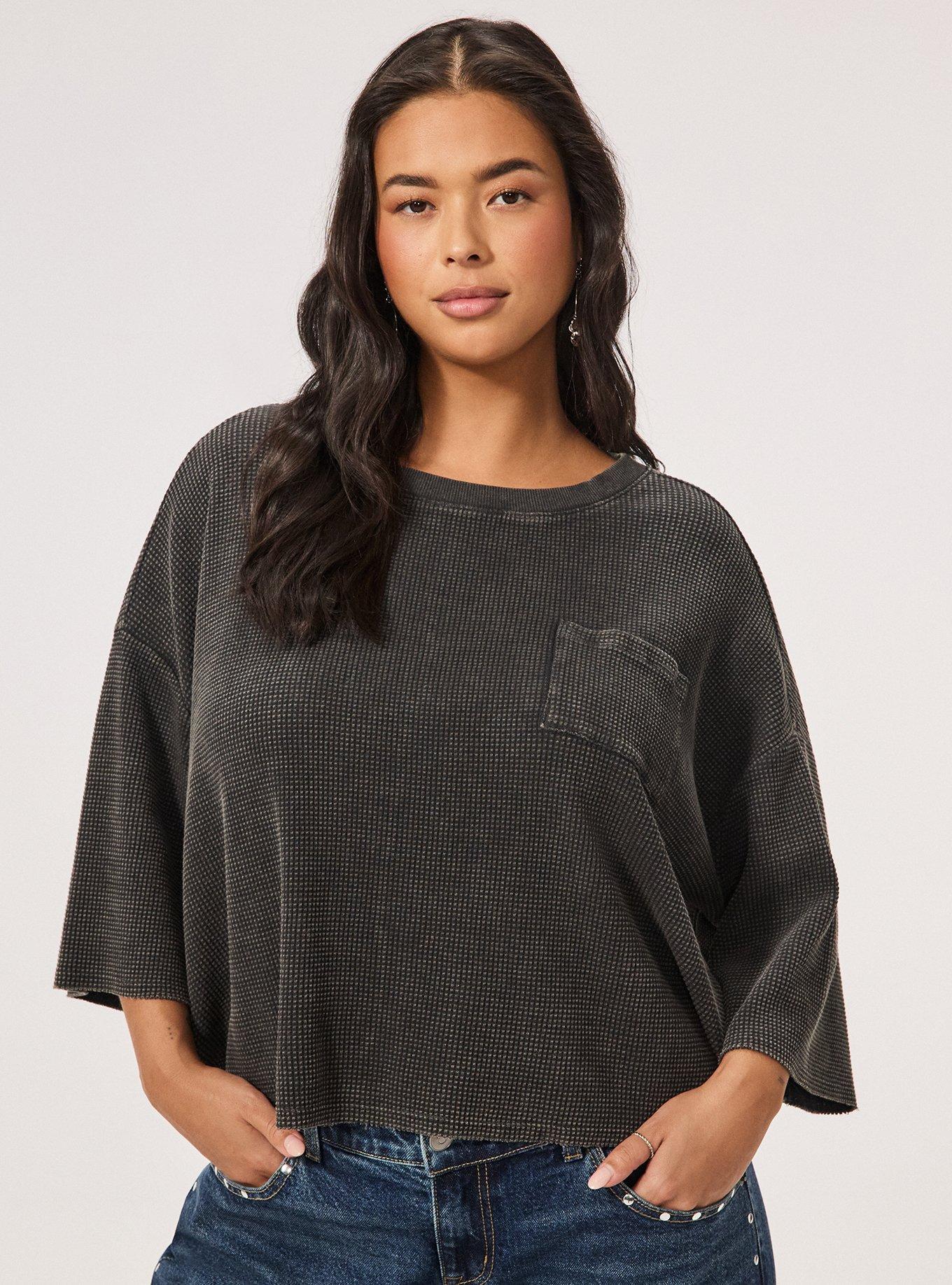 Plus Size Festi Boxy Cropped Lightweight Waffle Tee, PHANTOM, hi-res