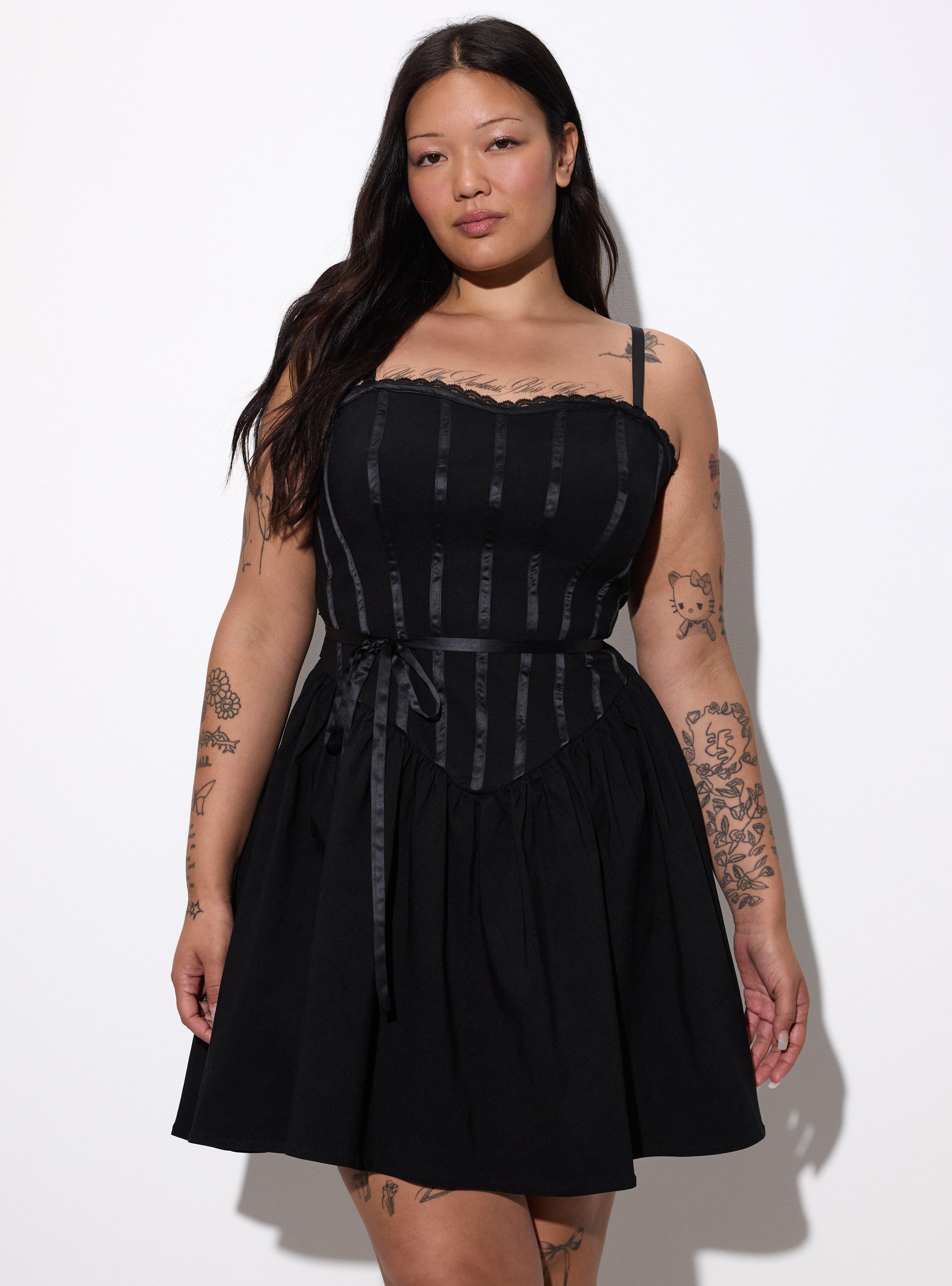 LoveSick Basque Waist Mini Dress, DEEP BLACK, hi-res