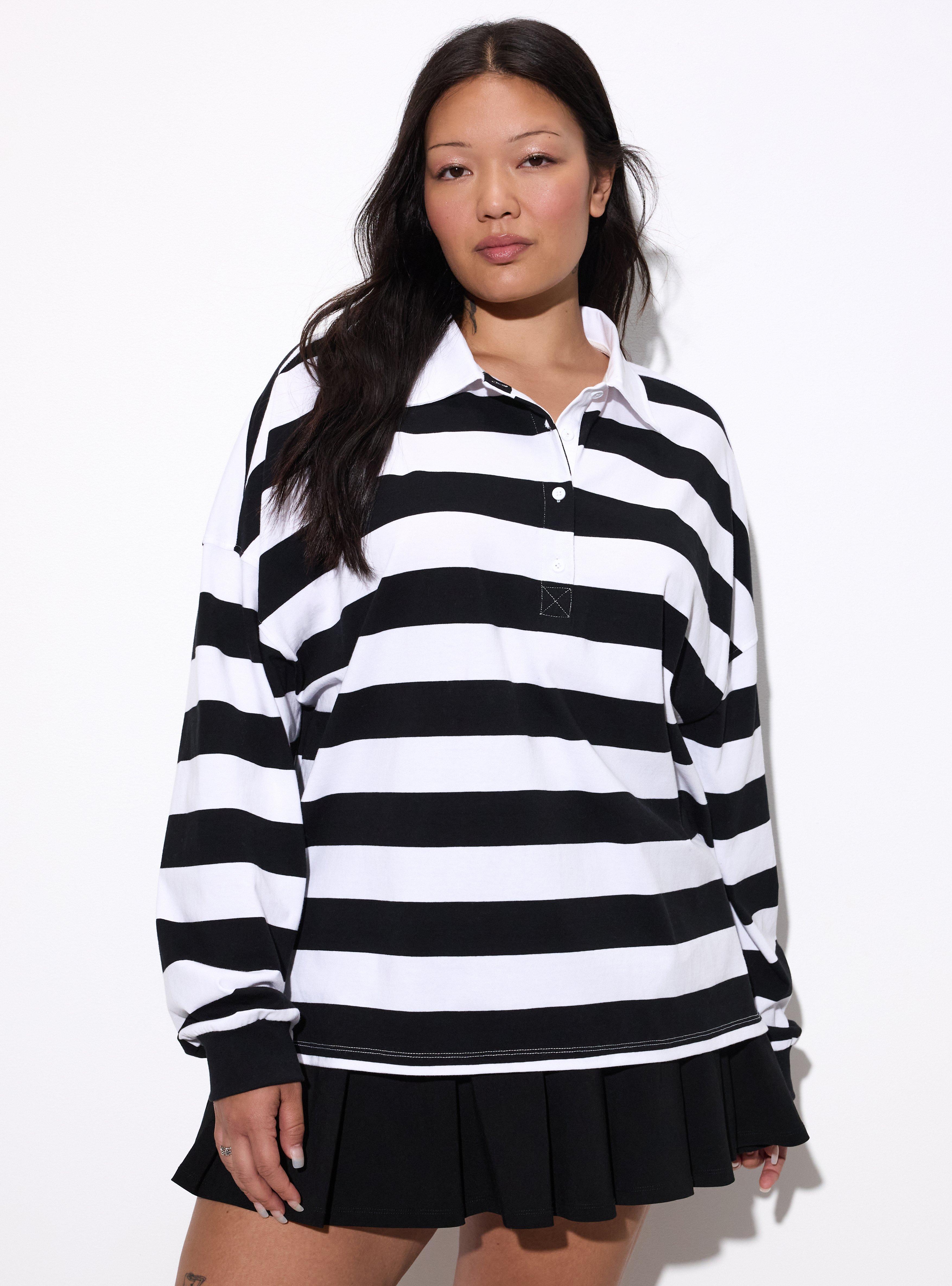 LoveSick Long Sleeve Rugby Top, LOVESICK RUGBY STRIPE BLACK WHITE, hi-res