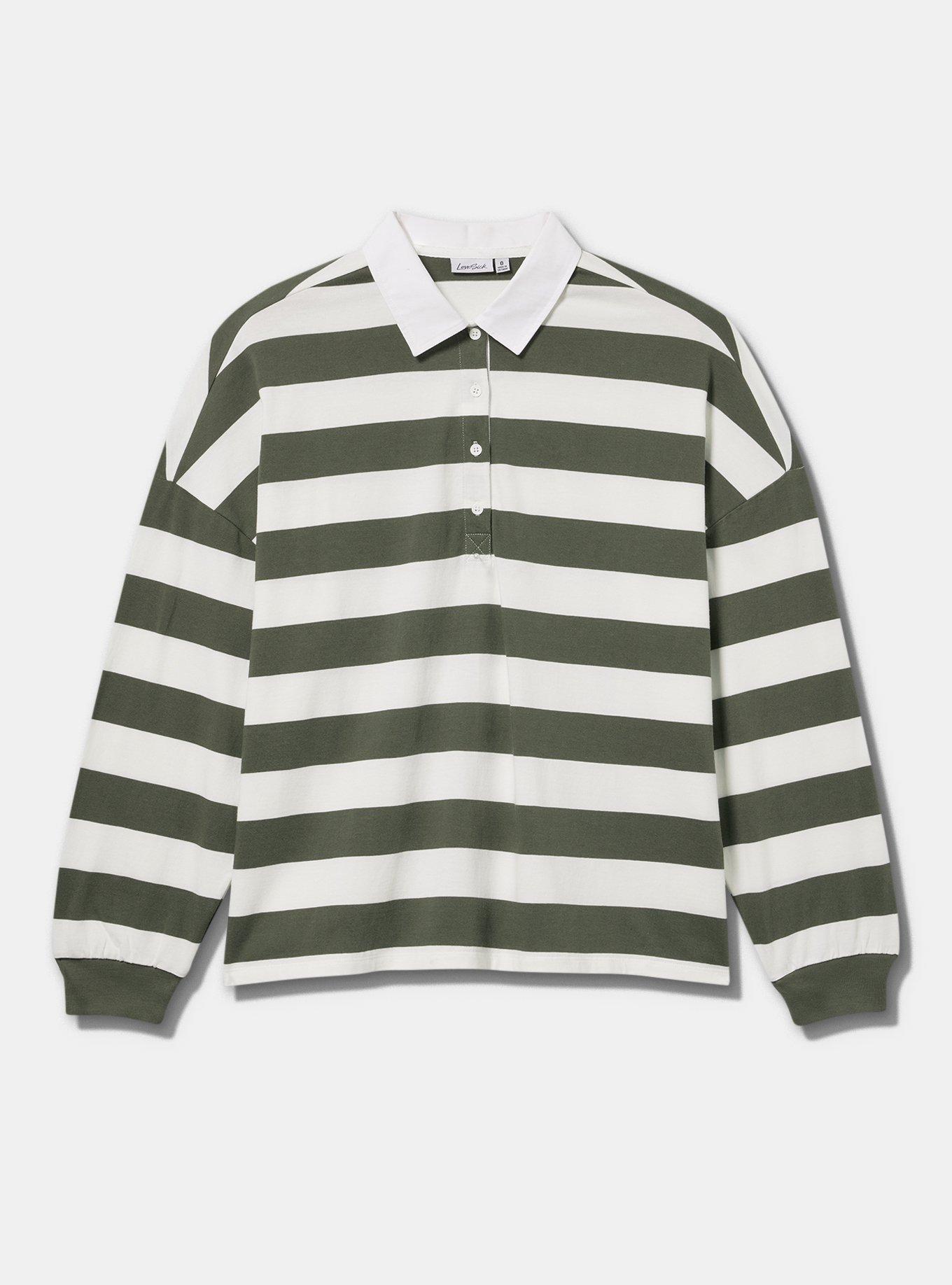 Plus Size LoveSick Long Sleeve Rugby Top, LOVESICK RUGBY STRIPE GREEN WHITE, flat