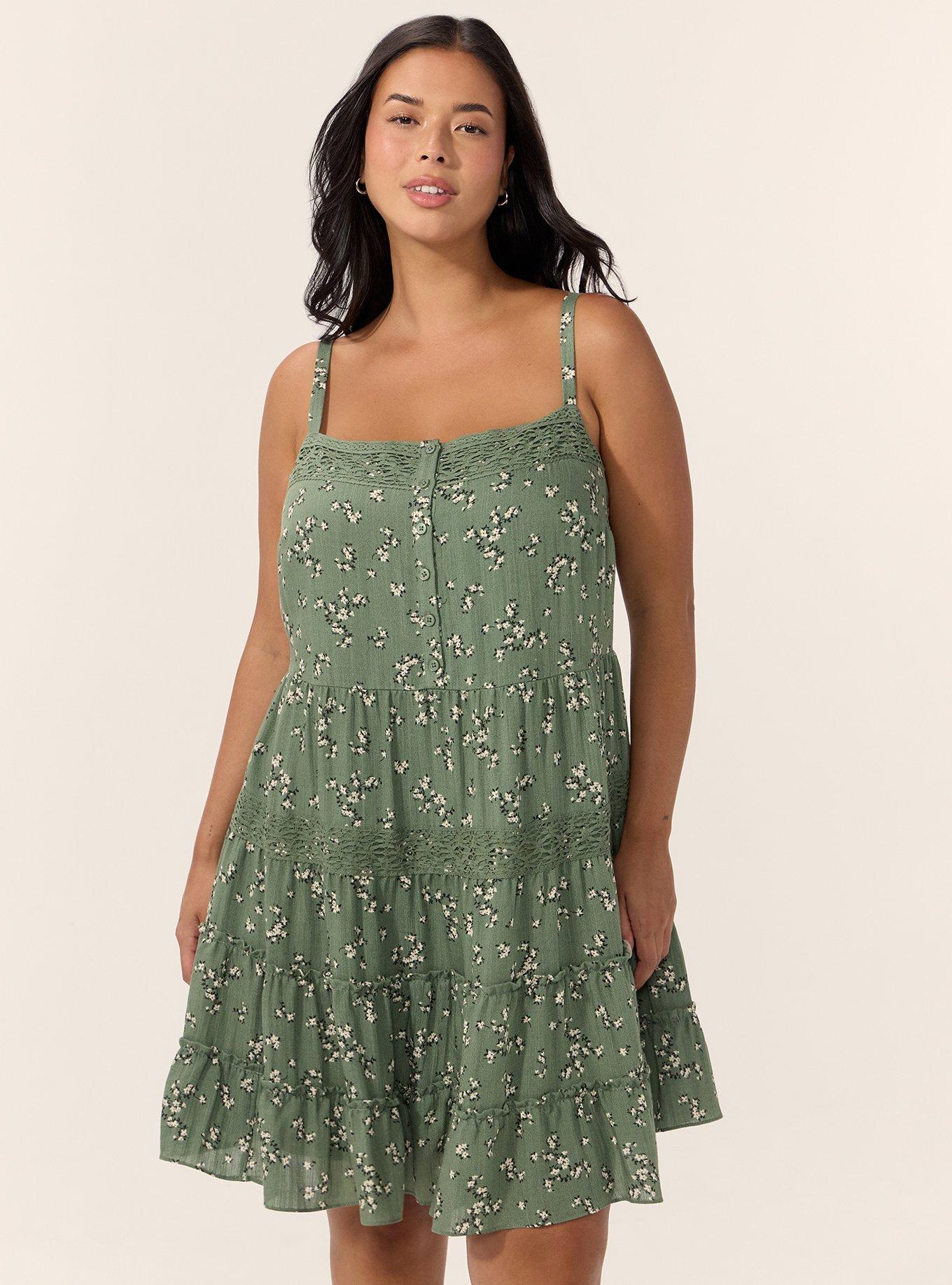 Plus Size Festi Tiered Mini Dress, SPRINKLED DITSY FLORAL OLIVE, alternate