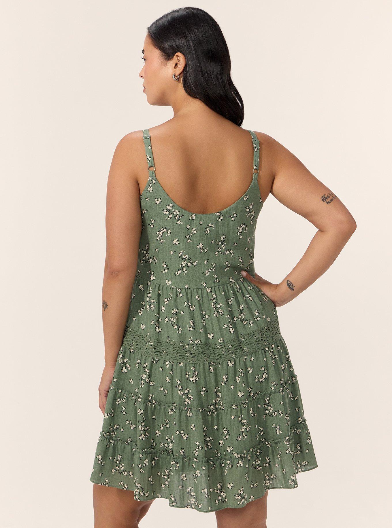 Plus Size Festi Tiered Mini Dress, SPRINKLED DITSY FLORAL OLIVE, alternate