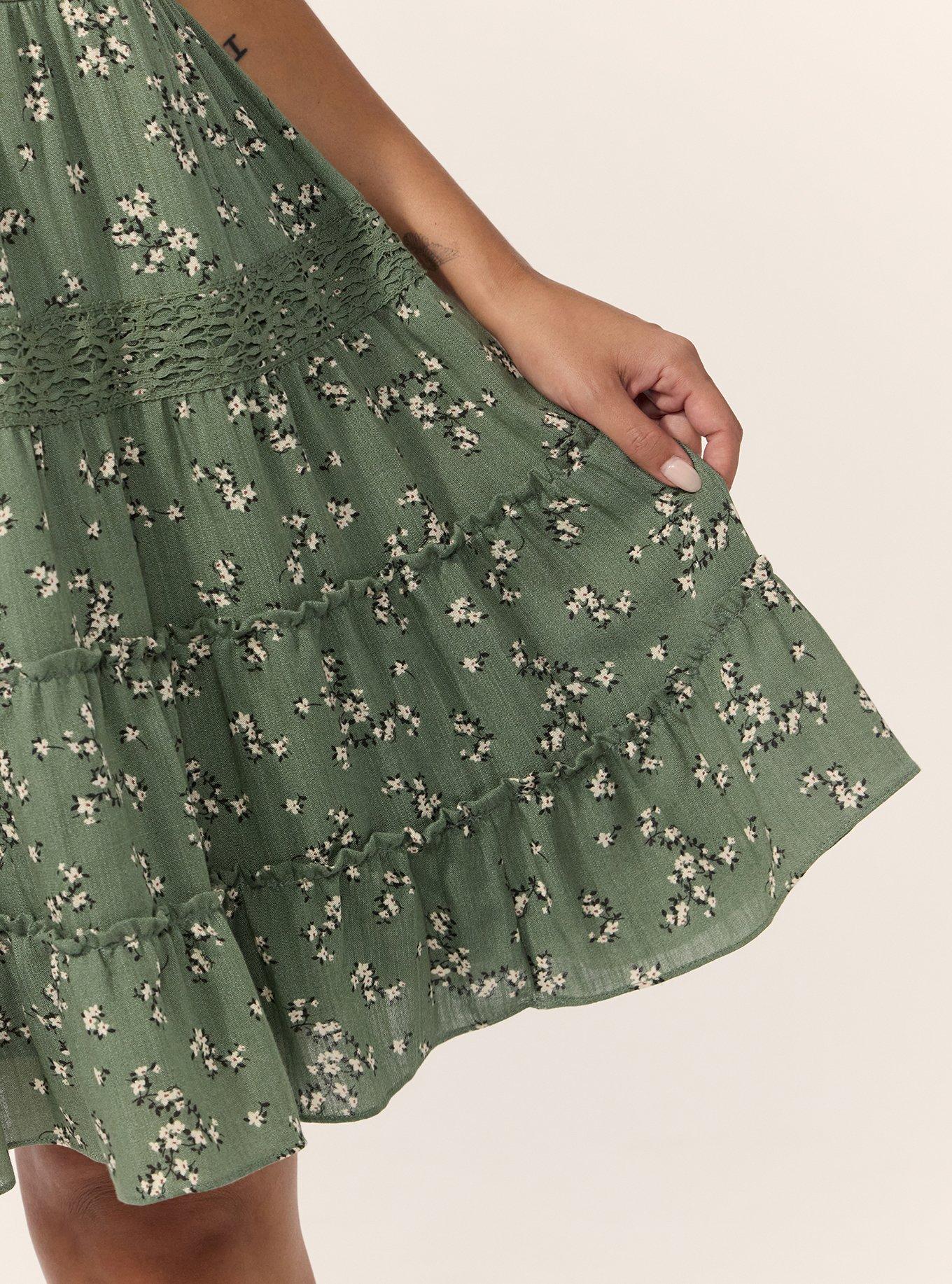 Plus Size Festi Tiered Mini Dress, SPRINKLED DITSY FLORAL OLIVE, alternate