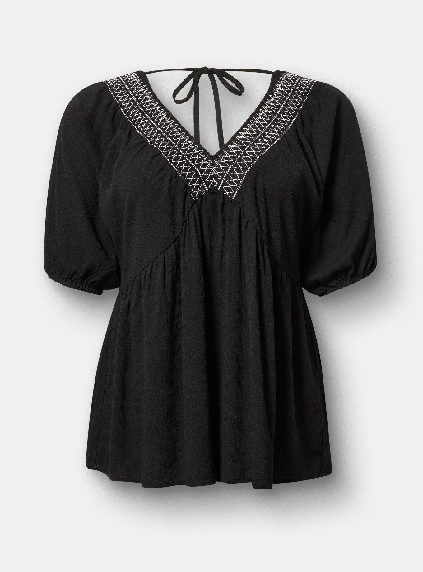 Crinkle Gauze Raglan Blouse, DEEP BLACK, flat