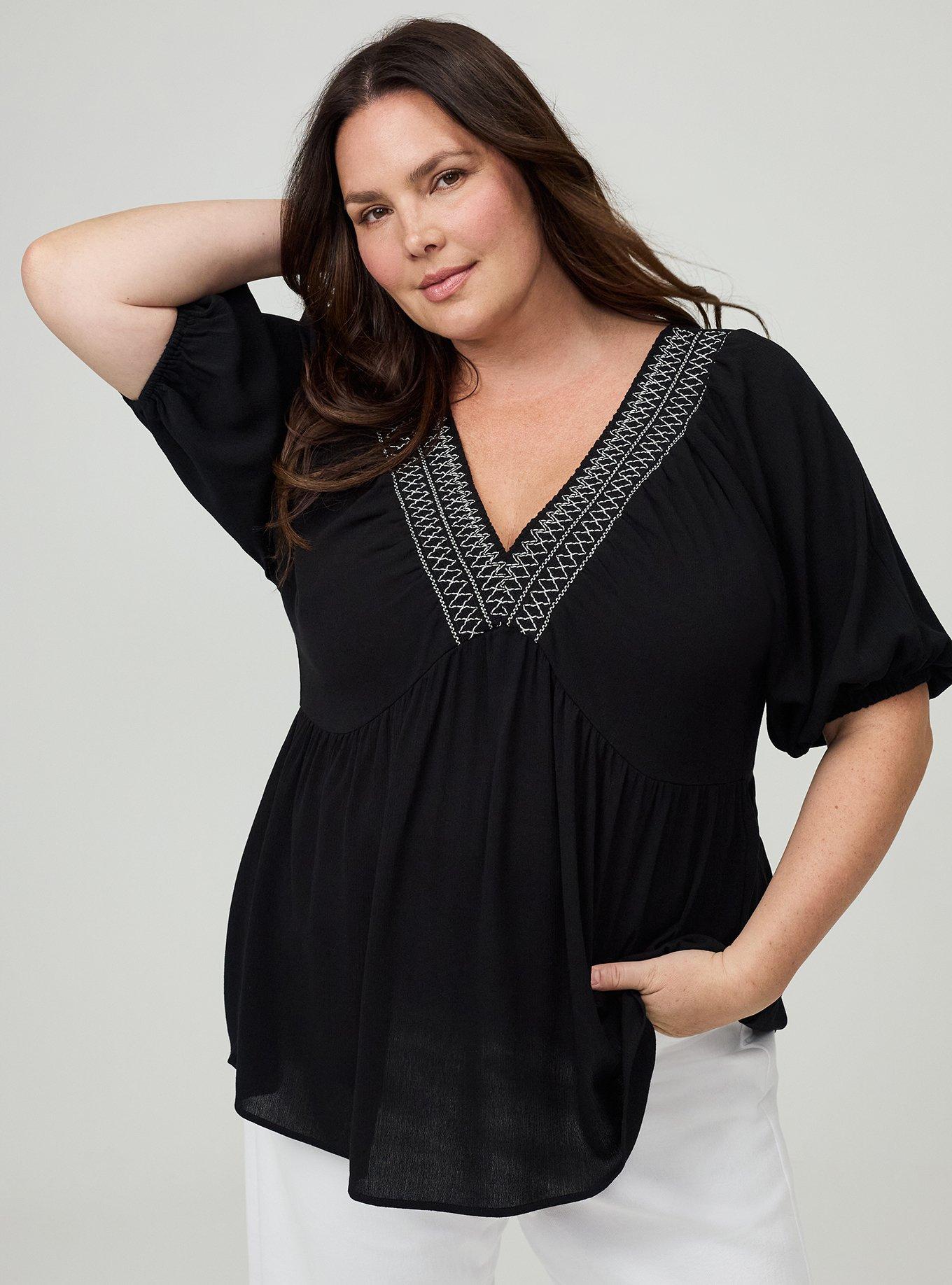 Crinkle Gauze Raglan Blouse, DEEP BLACK, hi-res