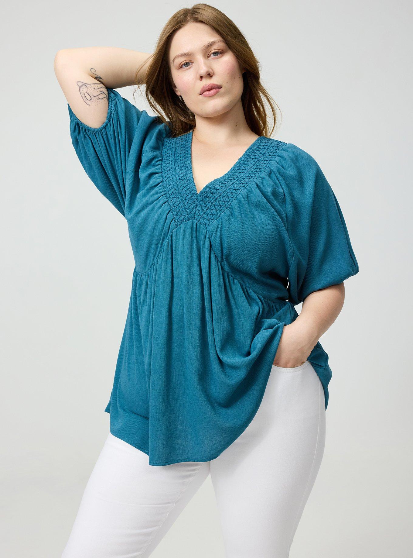 Crinkle Gauze Raglan Blouse, MALLARD BLUE, alternate