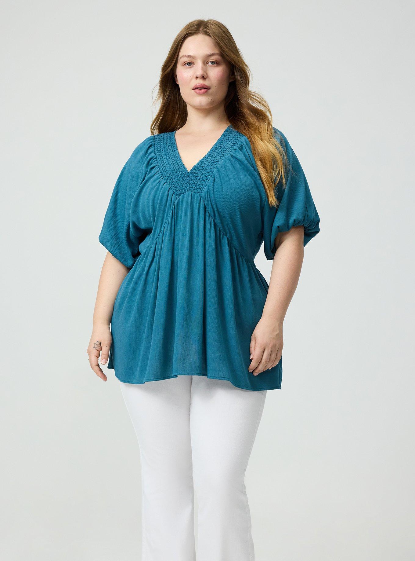 Crinkle Gauze Raglan Blouse, MALLARD BLUE, alternate