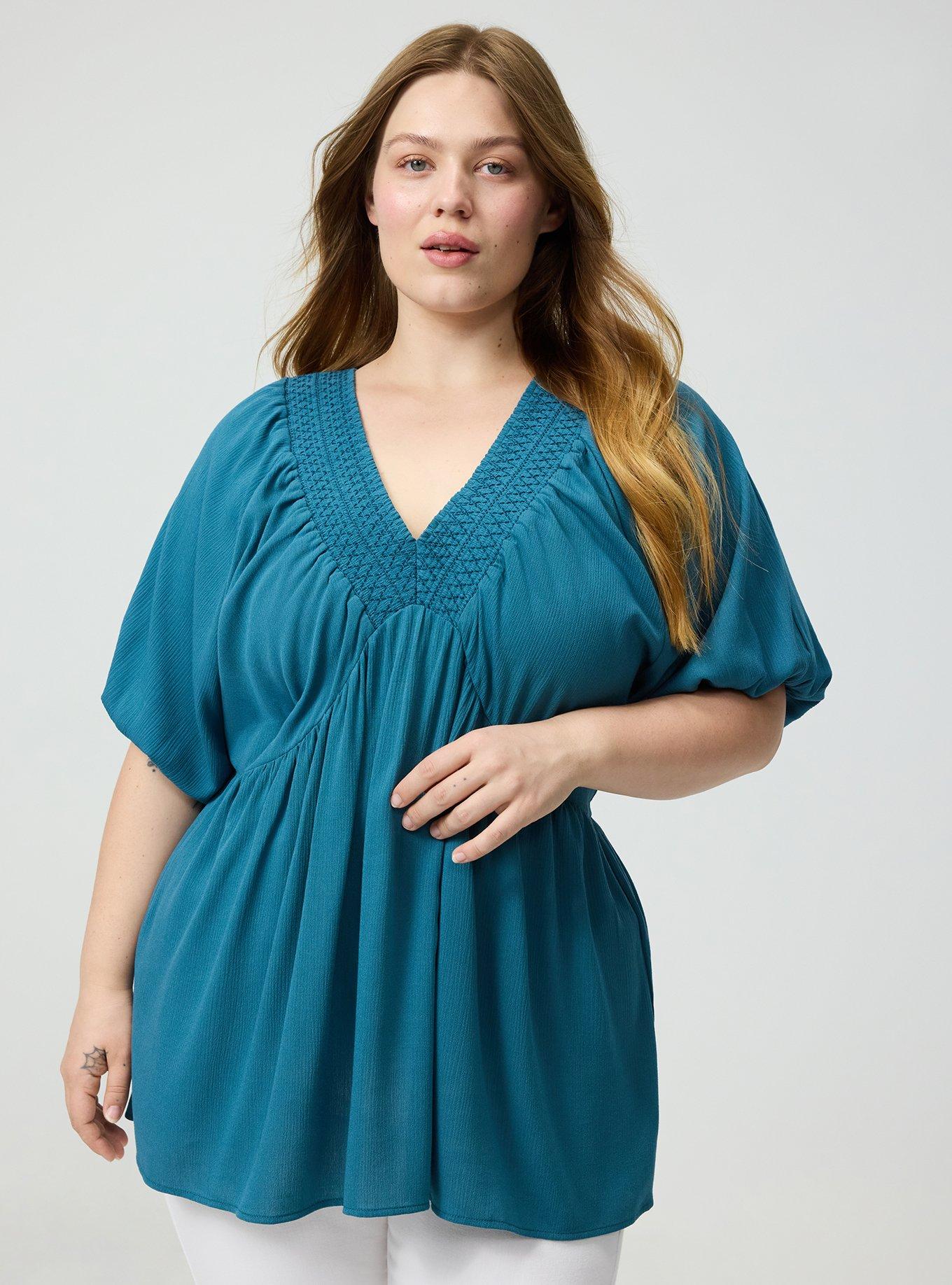 Crinkle Gauze Raglan Blouse, MALLARD BLUE, hi-res