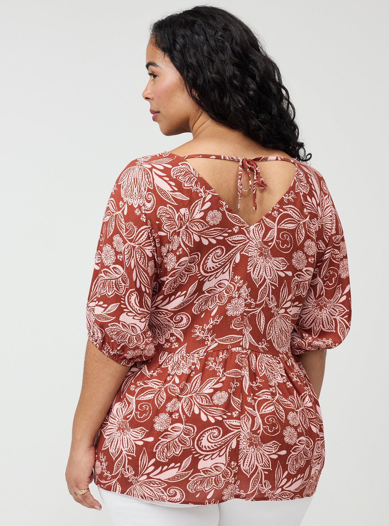 Crinkle Gauze Raglan Blouse, SHANA FLORAL BRICK, alternate