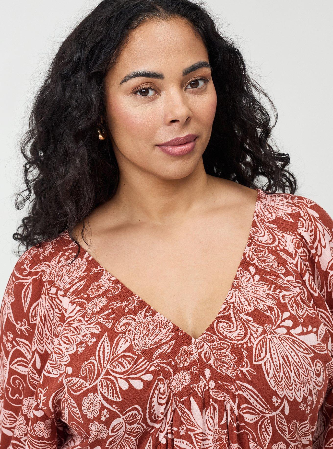 Crinkle Gauze Raglan Blouse, SHANA FLORAL BRICK, alternate