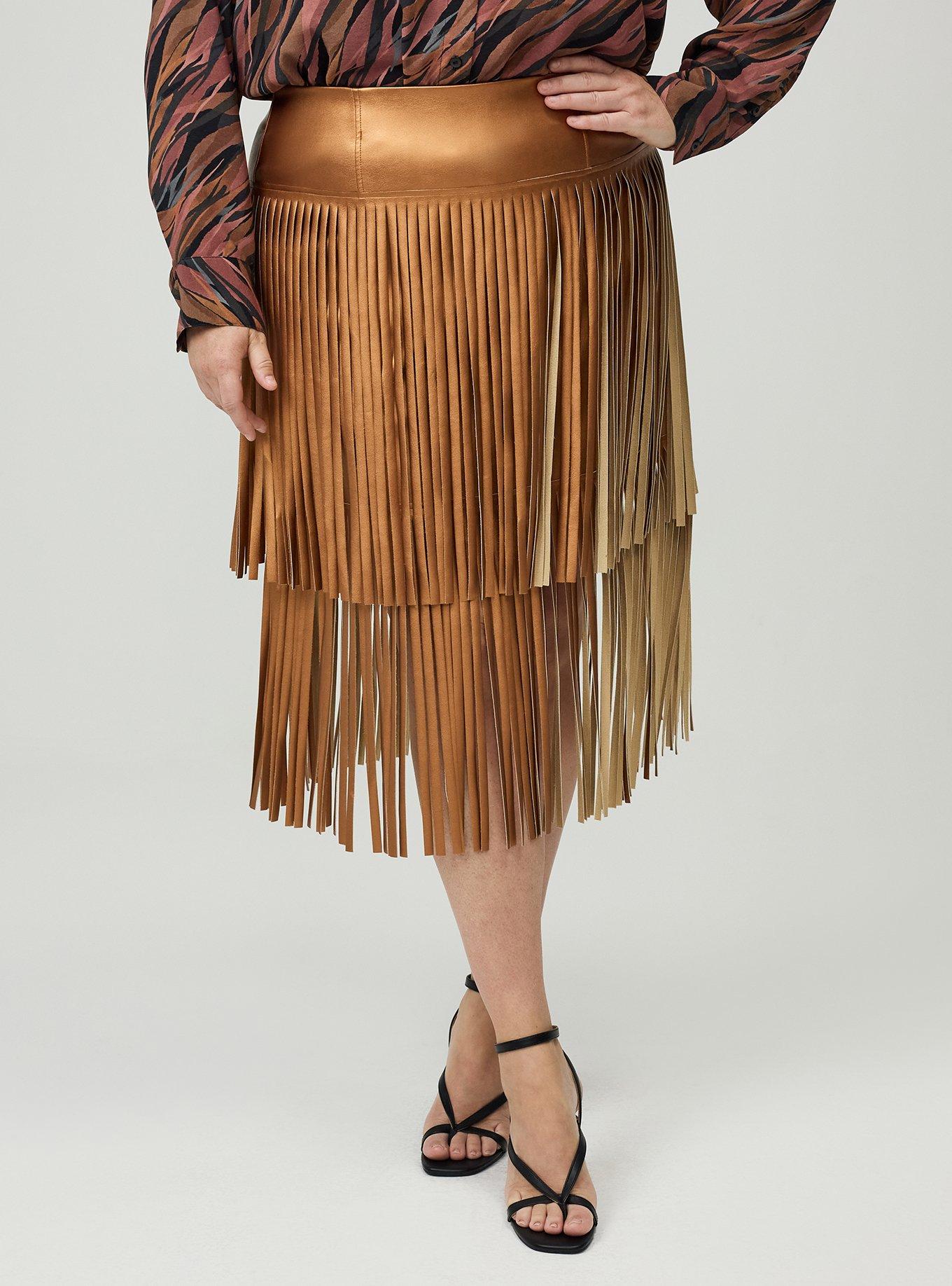 Studio Fringe Mini Skirt, METALLIC BRONZE, alternate