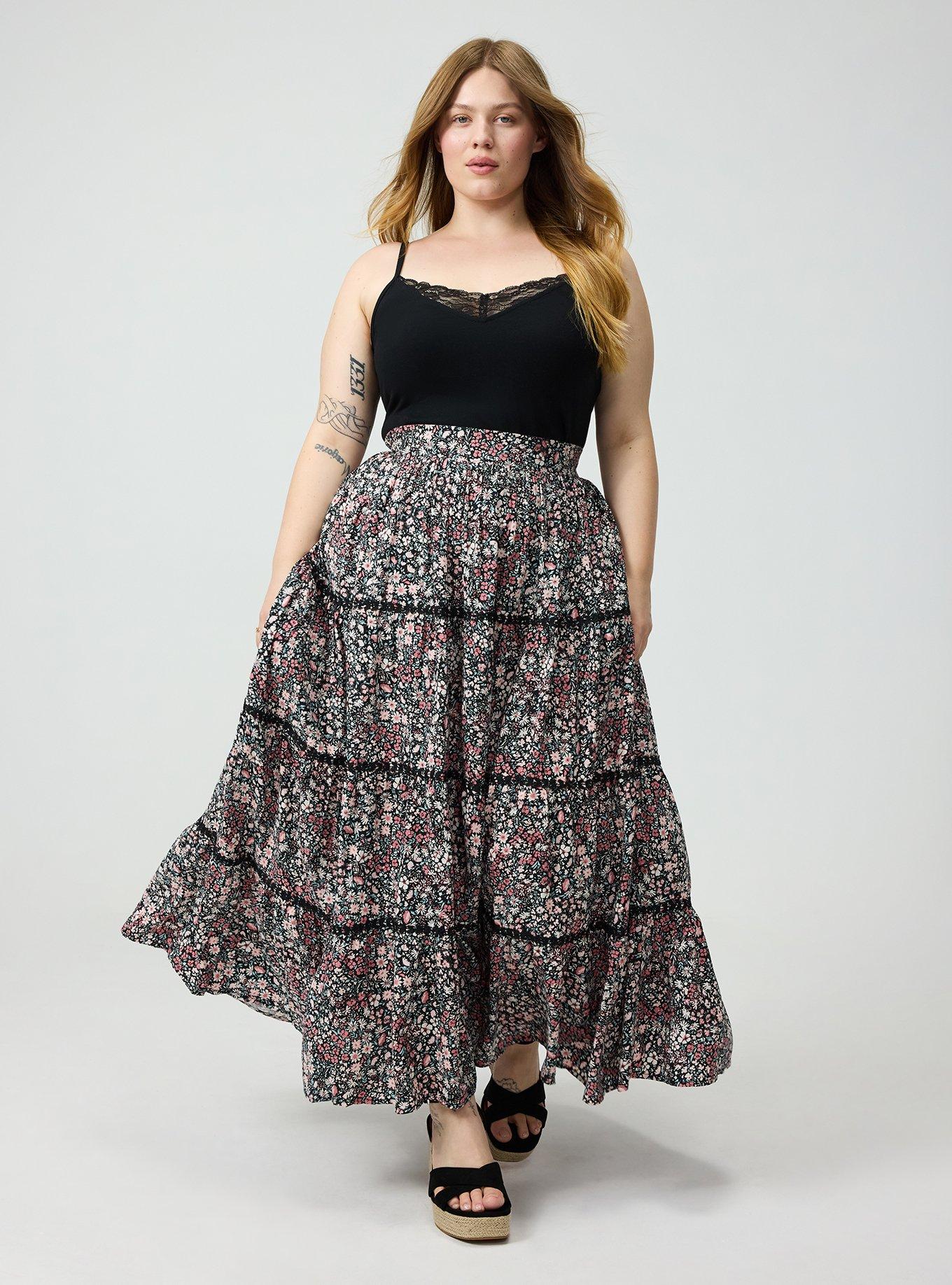Tiered Maxi Skirt, HARVEST DITSY FLORAL BLACK, alternate