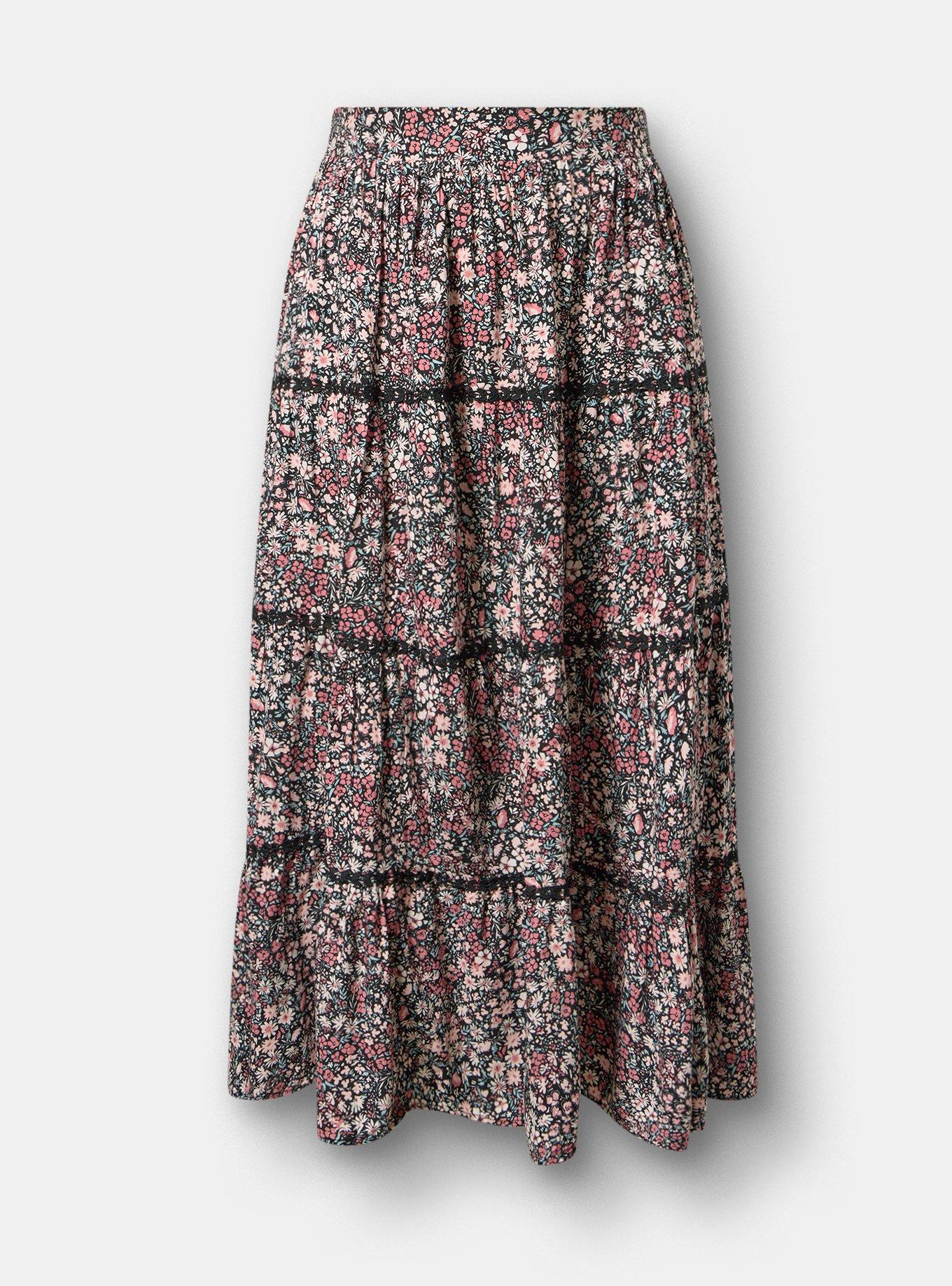 Tiered Maxi Skirt, HARVEST DITSY FLORAL BLACK, flat